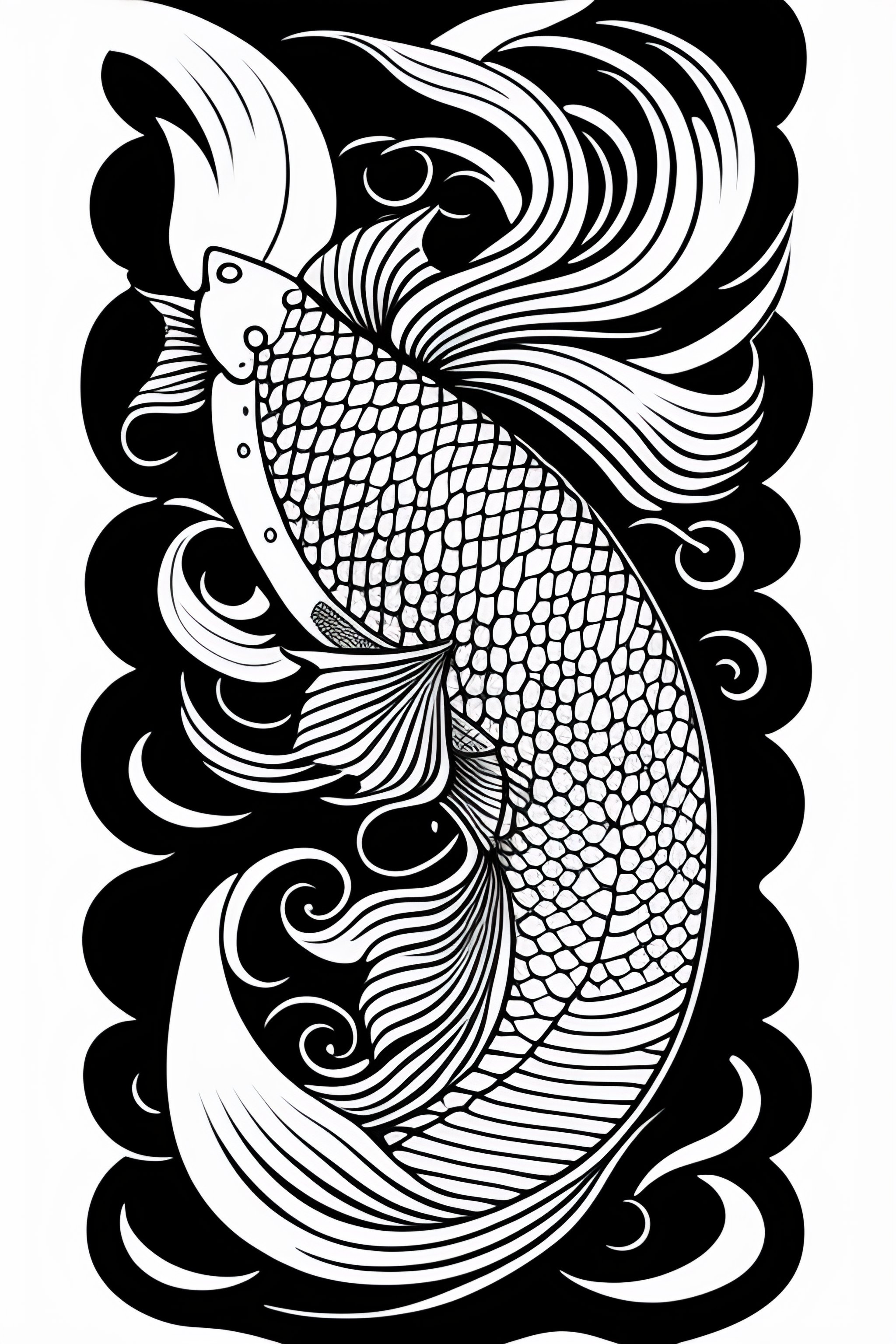 Lexica - A Koi Carp, Irezumi, Japan, Japanese Style, Drawing, Line Work 