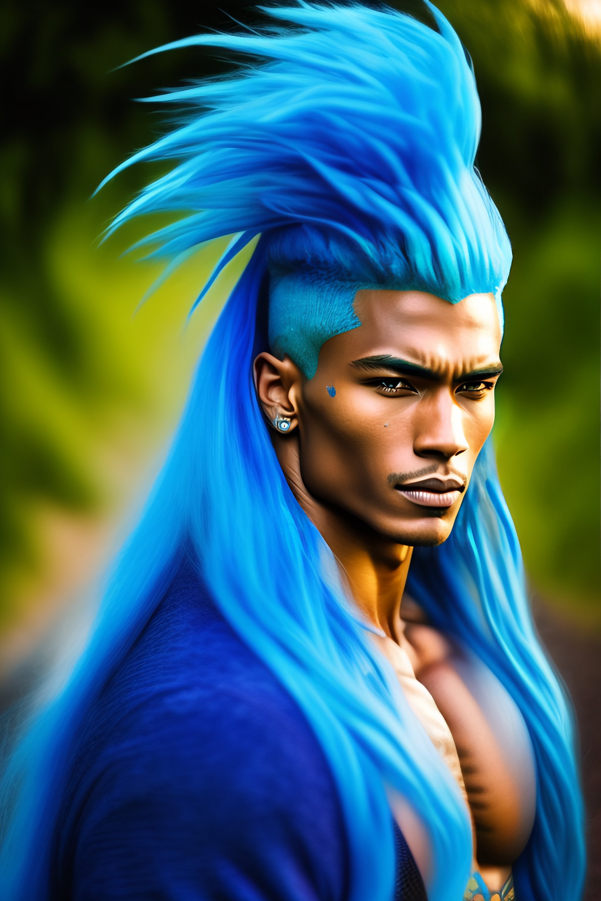 Lexica - Man with long hair like super sayen , blue hair