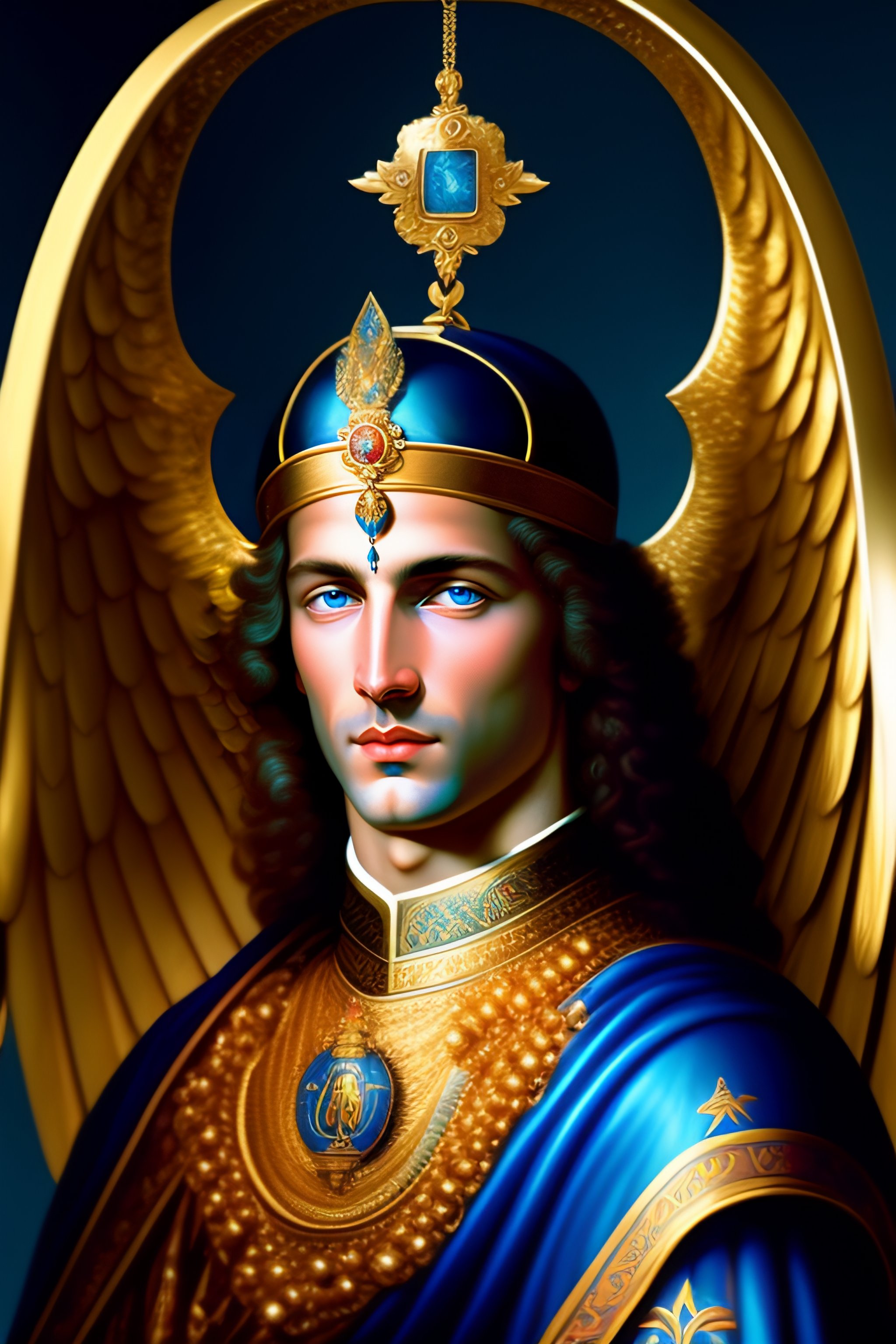 Lexica - Archangel Michael with a blue medallion on his neck