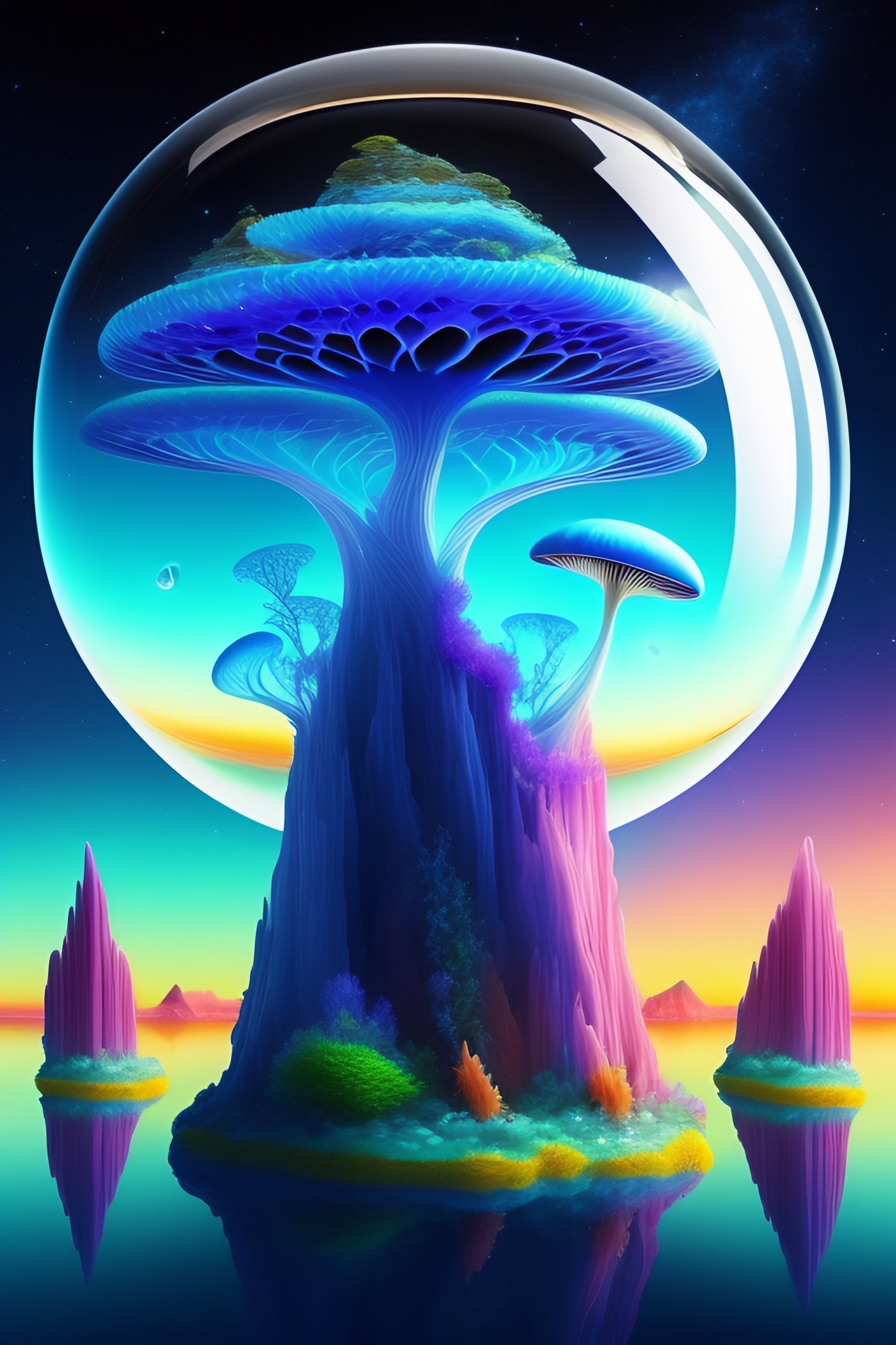 Lexica - Glass mushrooms, archipelago, alien world, nebula, ocean ...