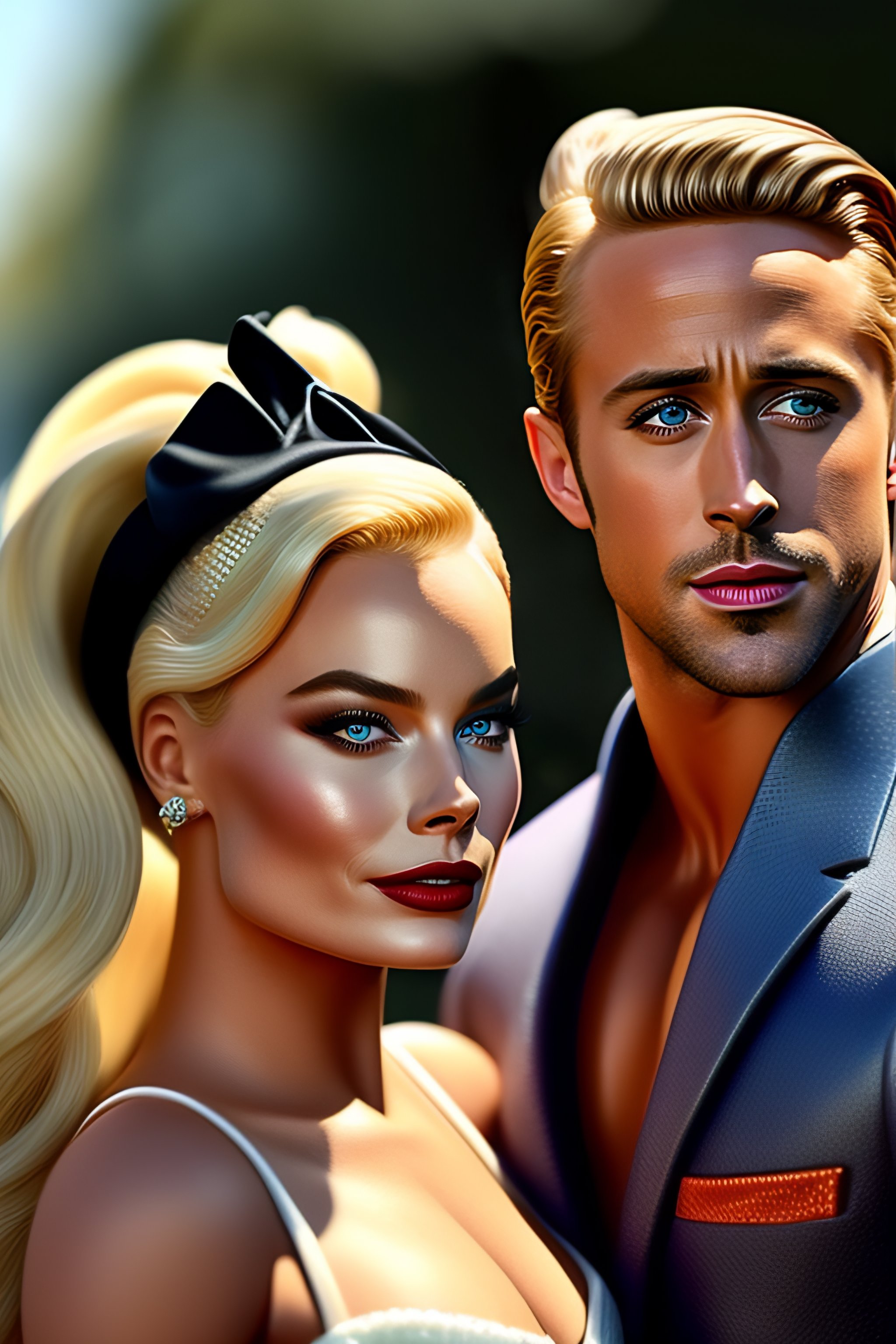 Lexica - A movie still of margot robbie as barbie. ryan gosling as ken  doll. on the set of the new live action barbie movie.