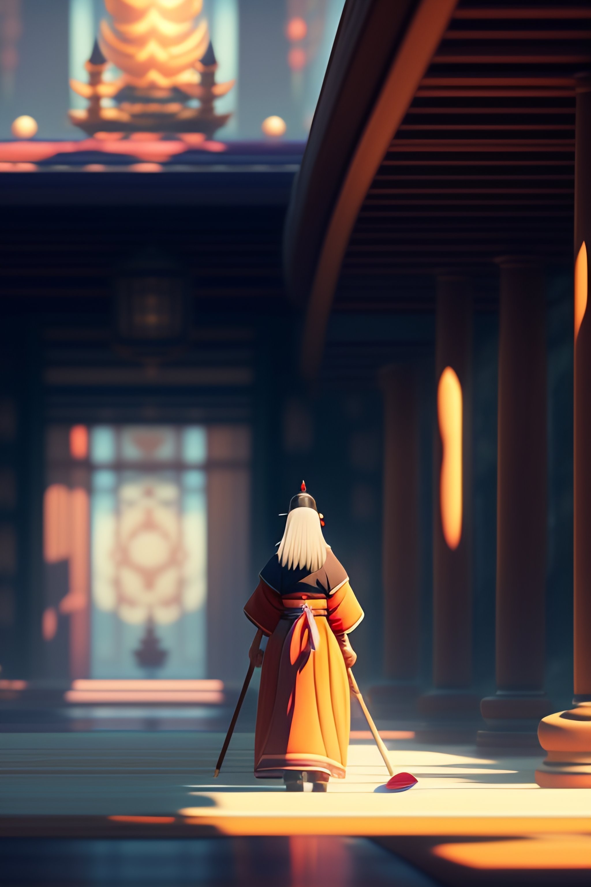 Lexica - A wholesome animation key shot of a shinto priestess sweeping ...