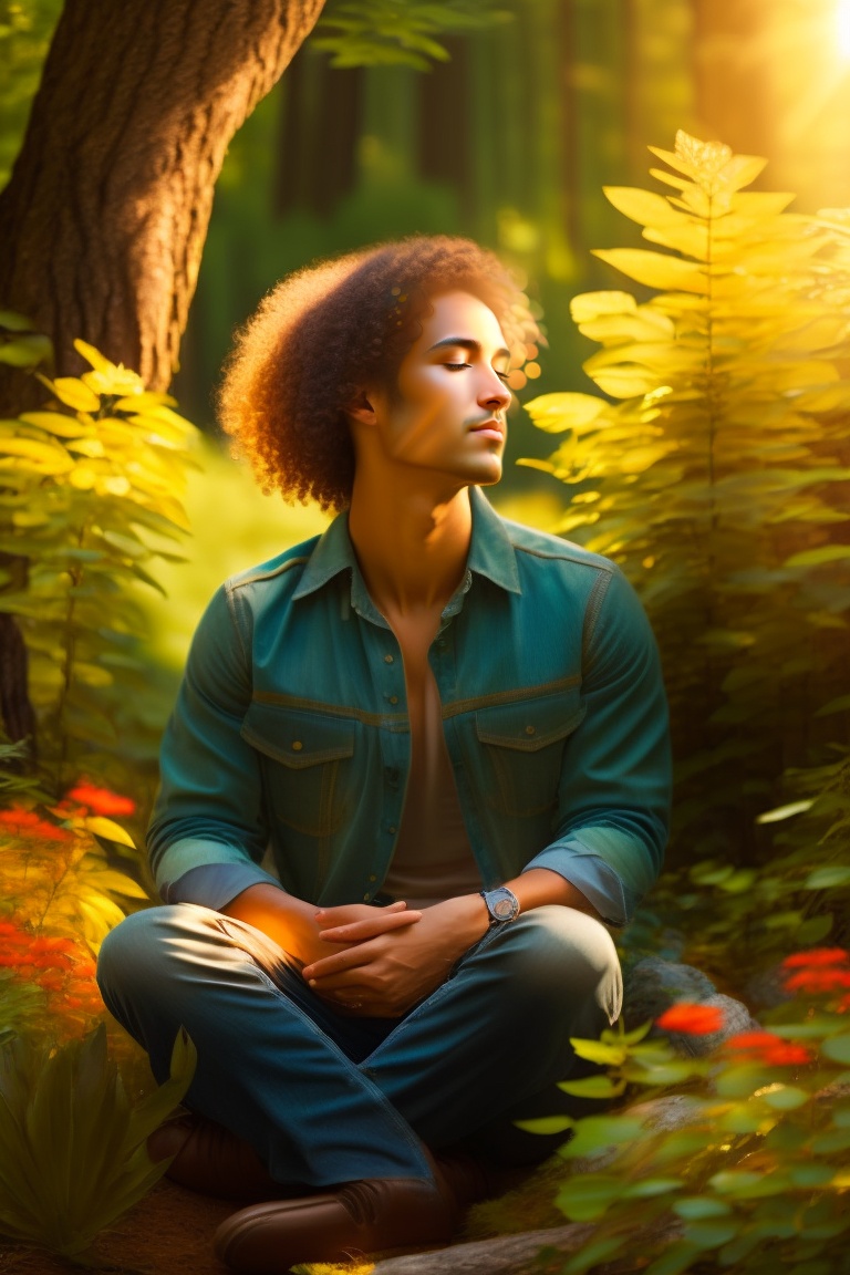 Lexica - The image captures a person sitting in a serene natural ...