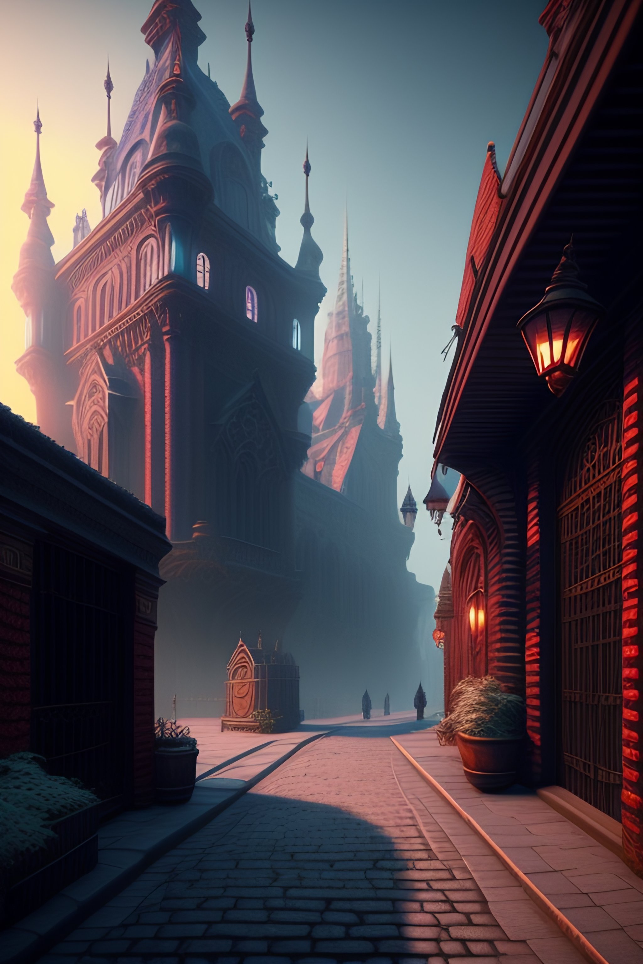 Lexica - A beautiful painting of a gothic city street similar to ...
