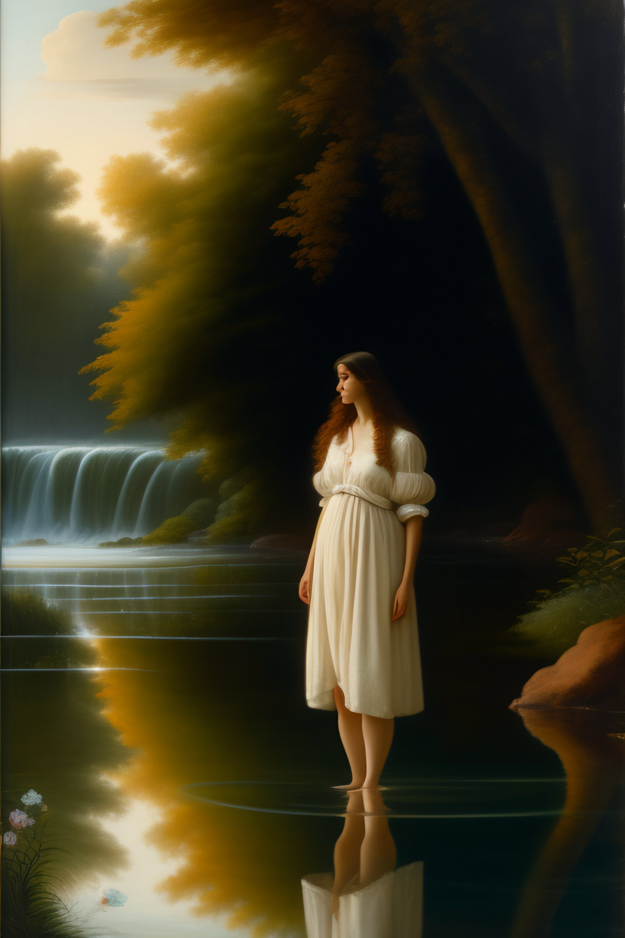 Lexica - A young woman in front full frame, with her feet in the water ...