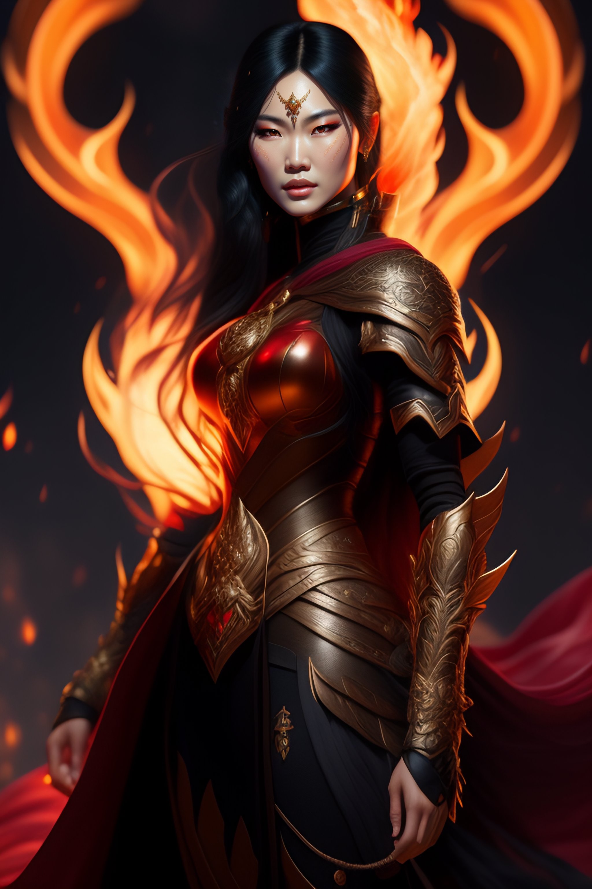 Lexica Elden Ring, Asian woman with black hair, black armor, red eyes