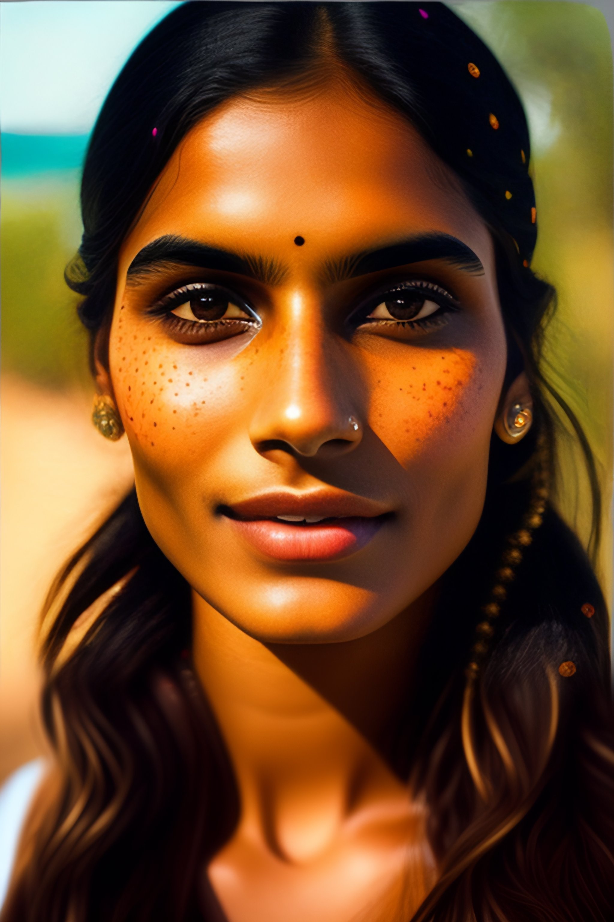 Lexica Beautiful indian girl in a bikini with freckles on face