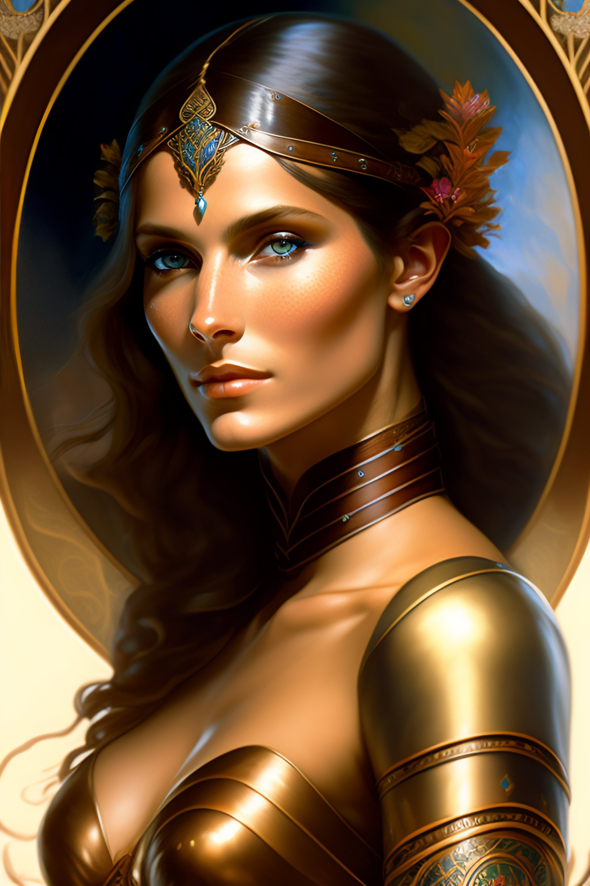 Lexica - Portrait of a woman elf with tan brown skin, blue eyes, dark ...