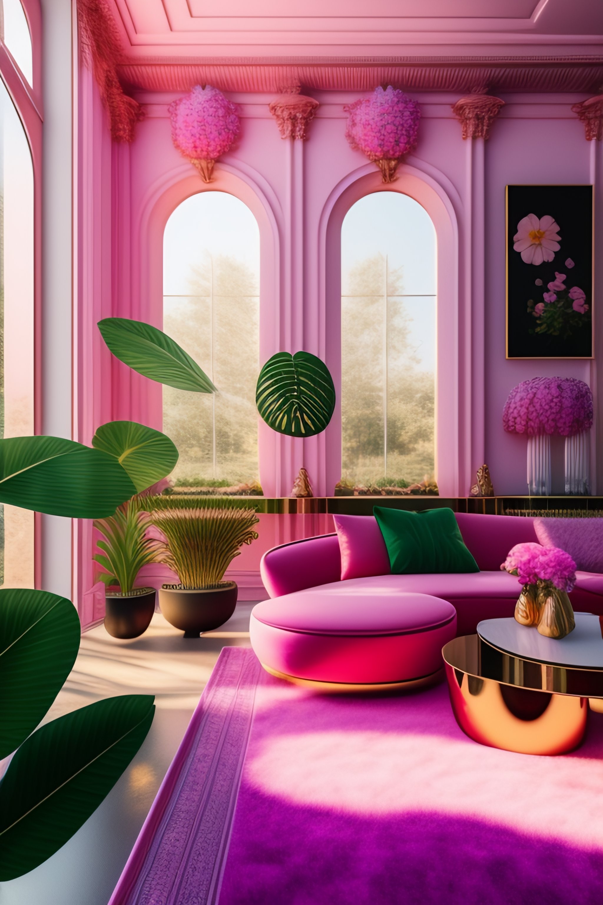 Lexica - Architectural photo of a maximalist pink solar greenhouse ...