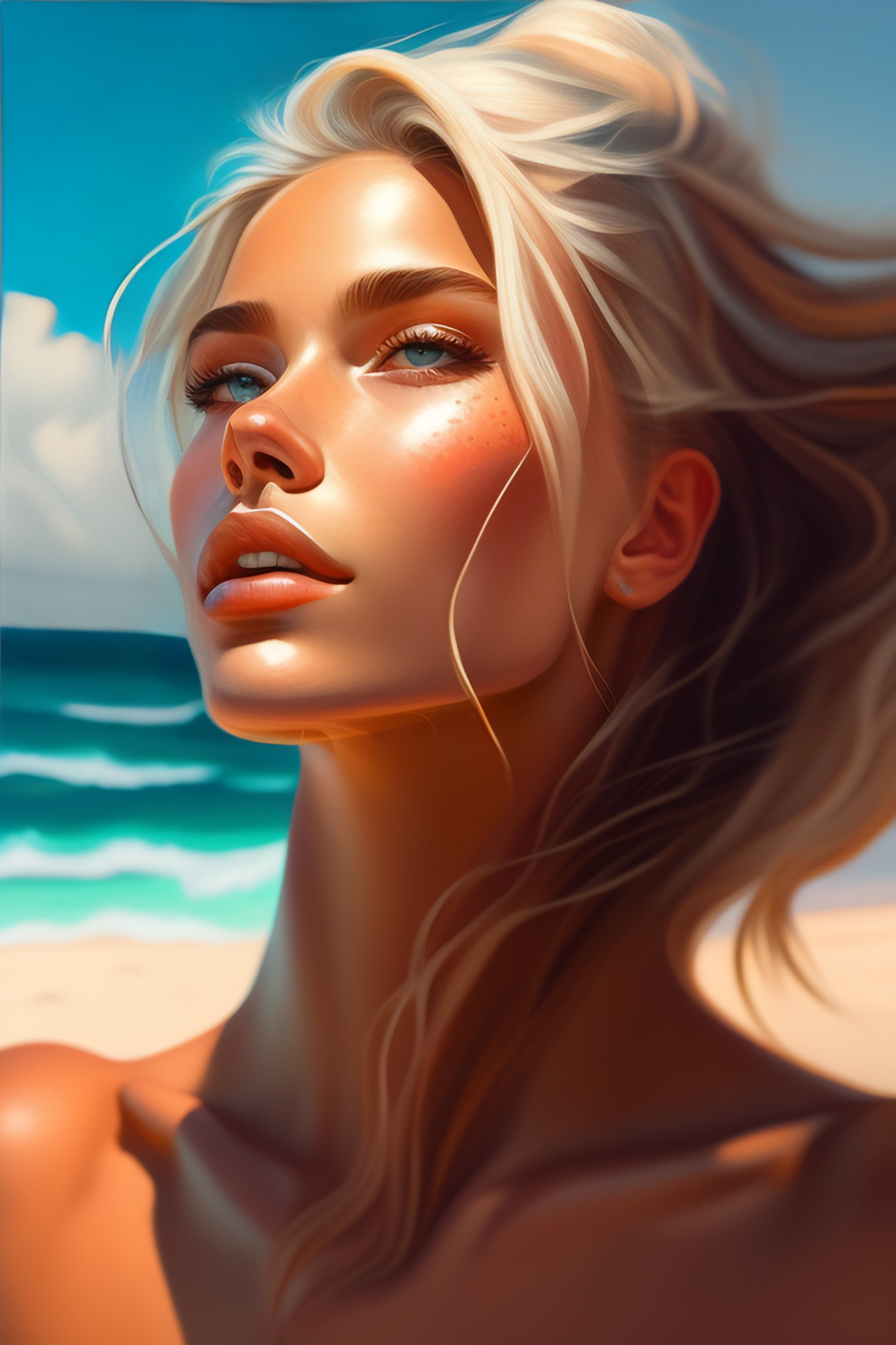 Lexica - Detailed portrait of cute calm Bella Poarch, leaning forward,  winking, looking up, bikini, mid shot, highly detailed, headshot, digital  pain...