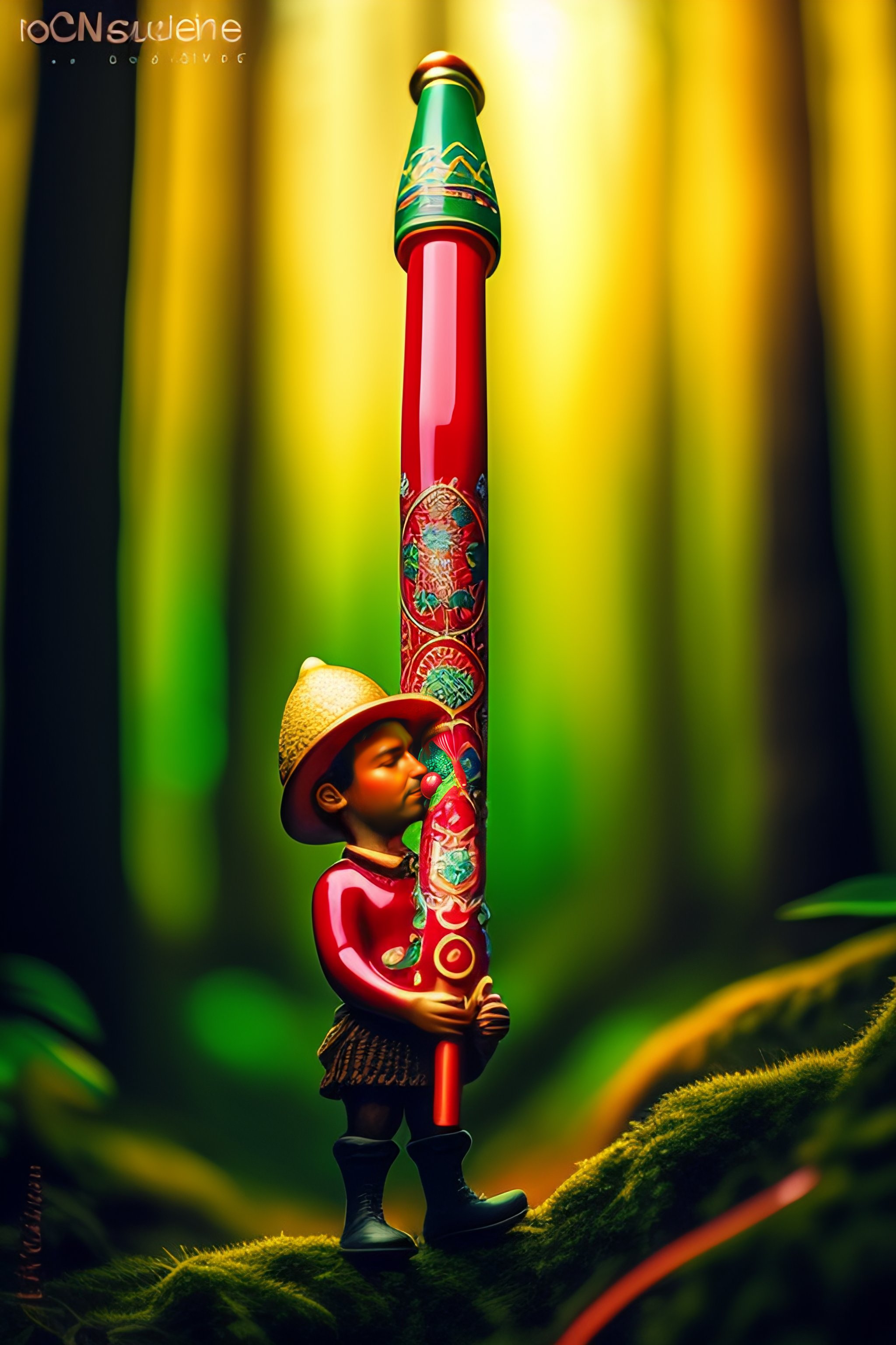 Lexica Duende sentado en amanita muscaria, tocando la flauta, noche