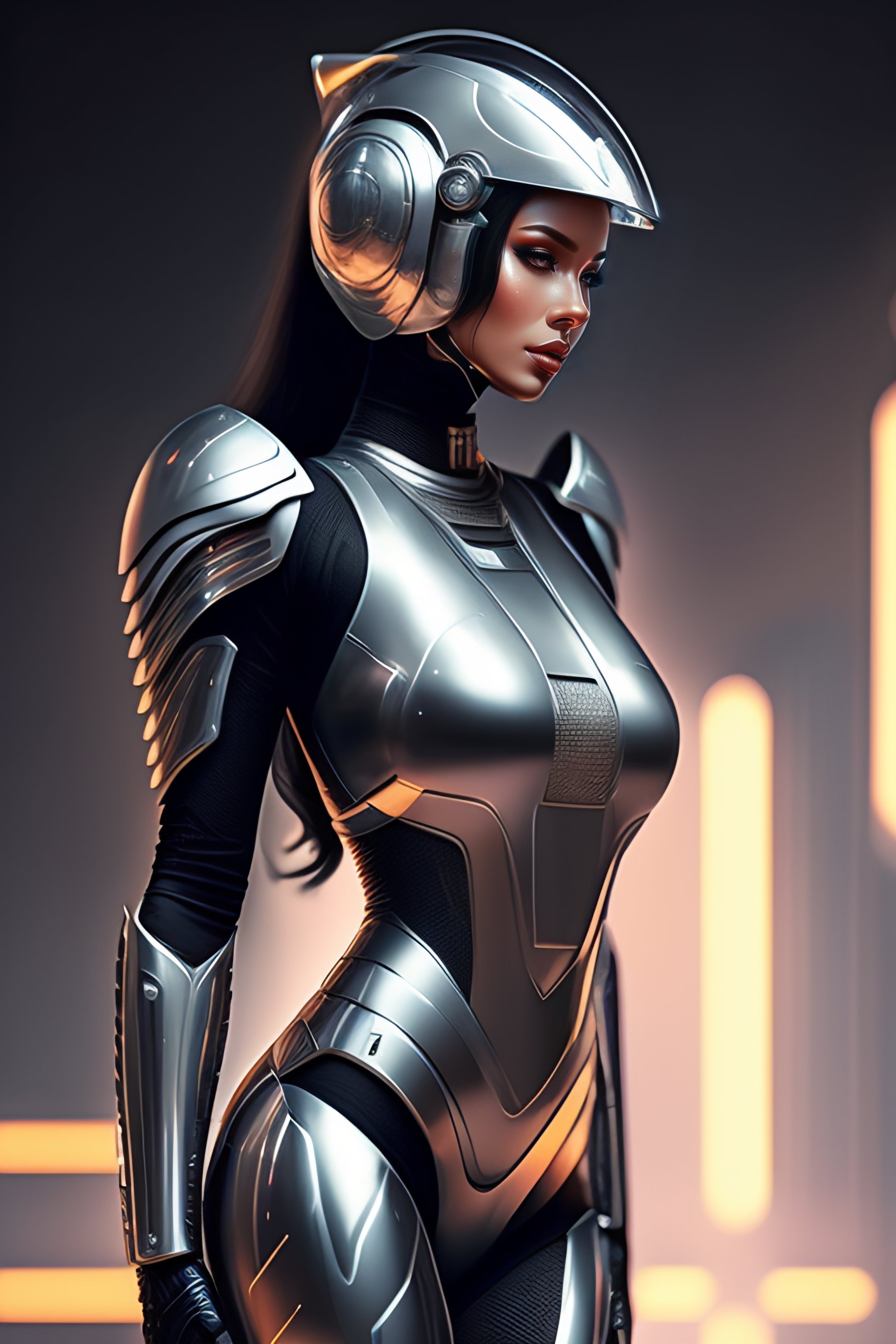 Lexica - Full body portrait of a robocop girl, helmet, leg armors ...