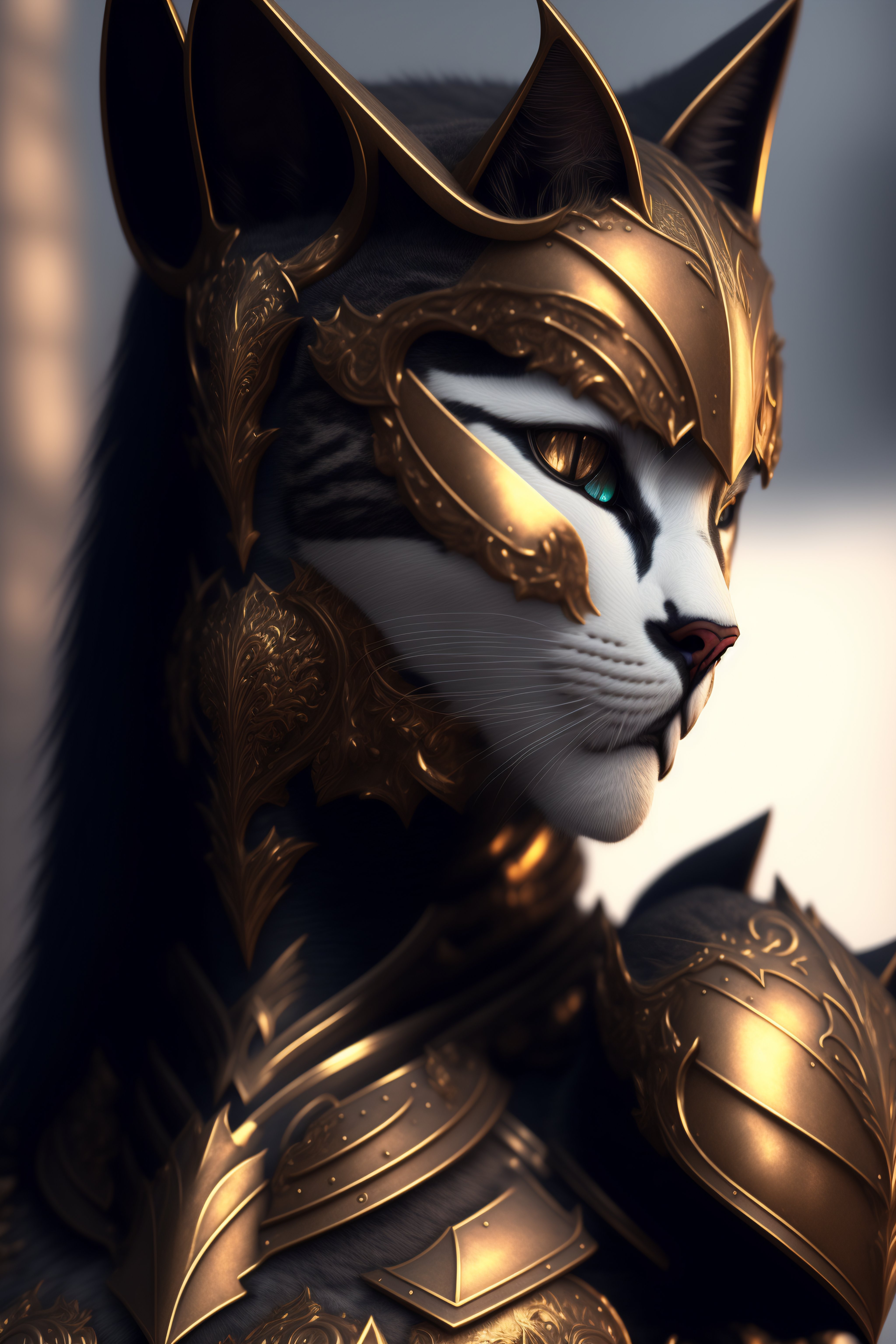 Lexica Cat in armor knight Conceptual art portrait highly detailed