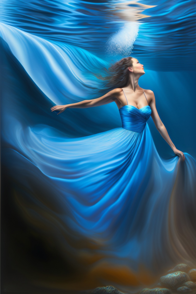 Lexica Charcoal drawing of beautiful woman, underwater during sunrise