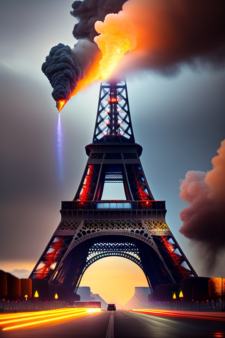 Lexica Aliens in paris, eiffel tower fire