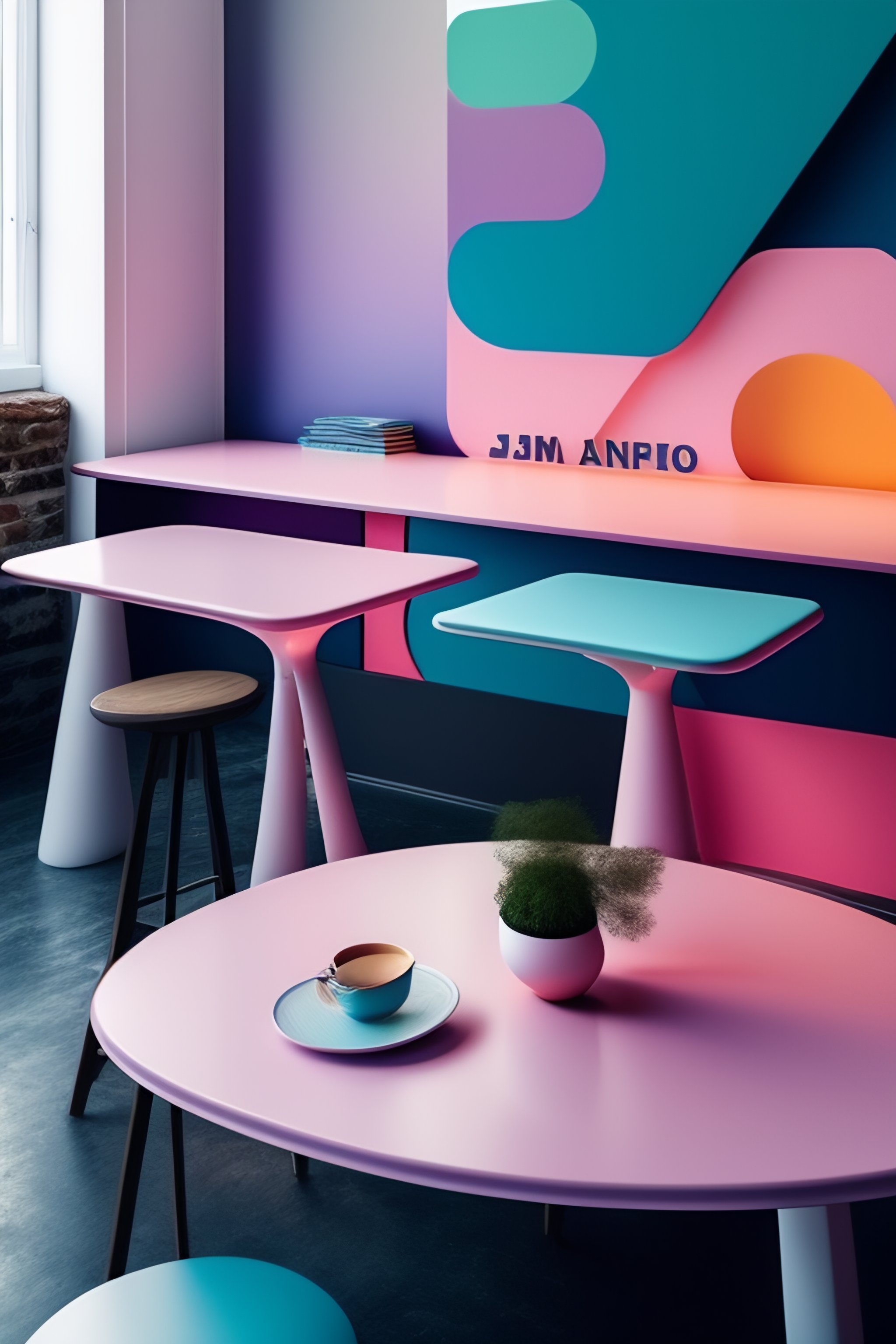 Lexica Interior, creative agency, hipster, collaboration, healthy food, desks, pastel colors