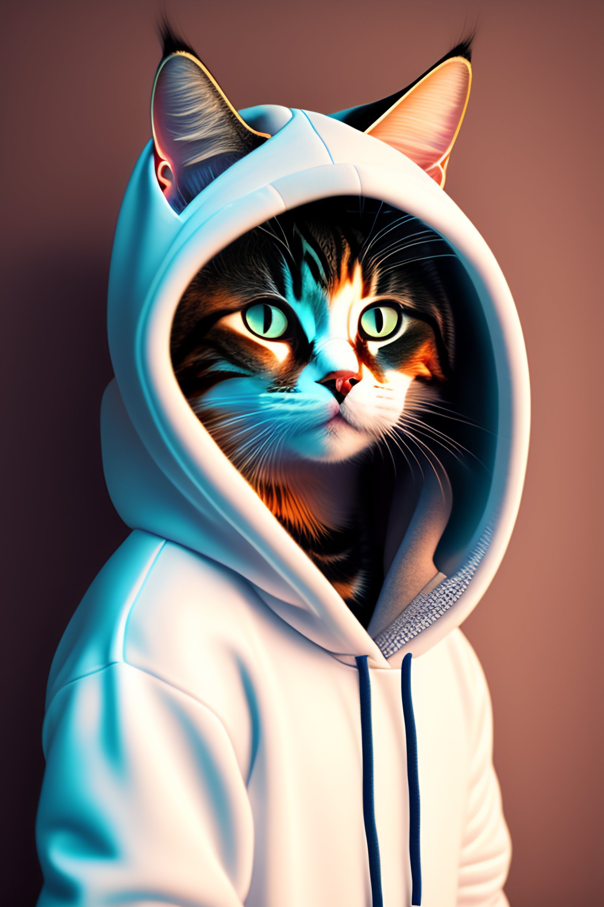 Lexica Portait Of Cat Wearing A Hood And Hoodie Looking At Me With