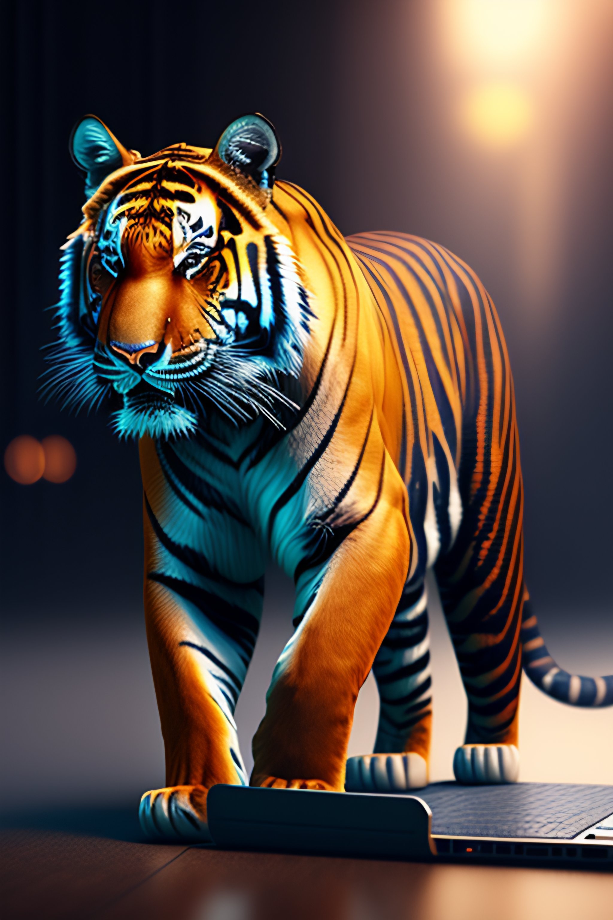 Lexica - Tiger using technology, 3d render