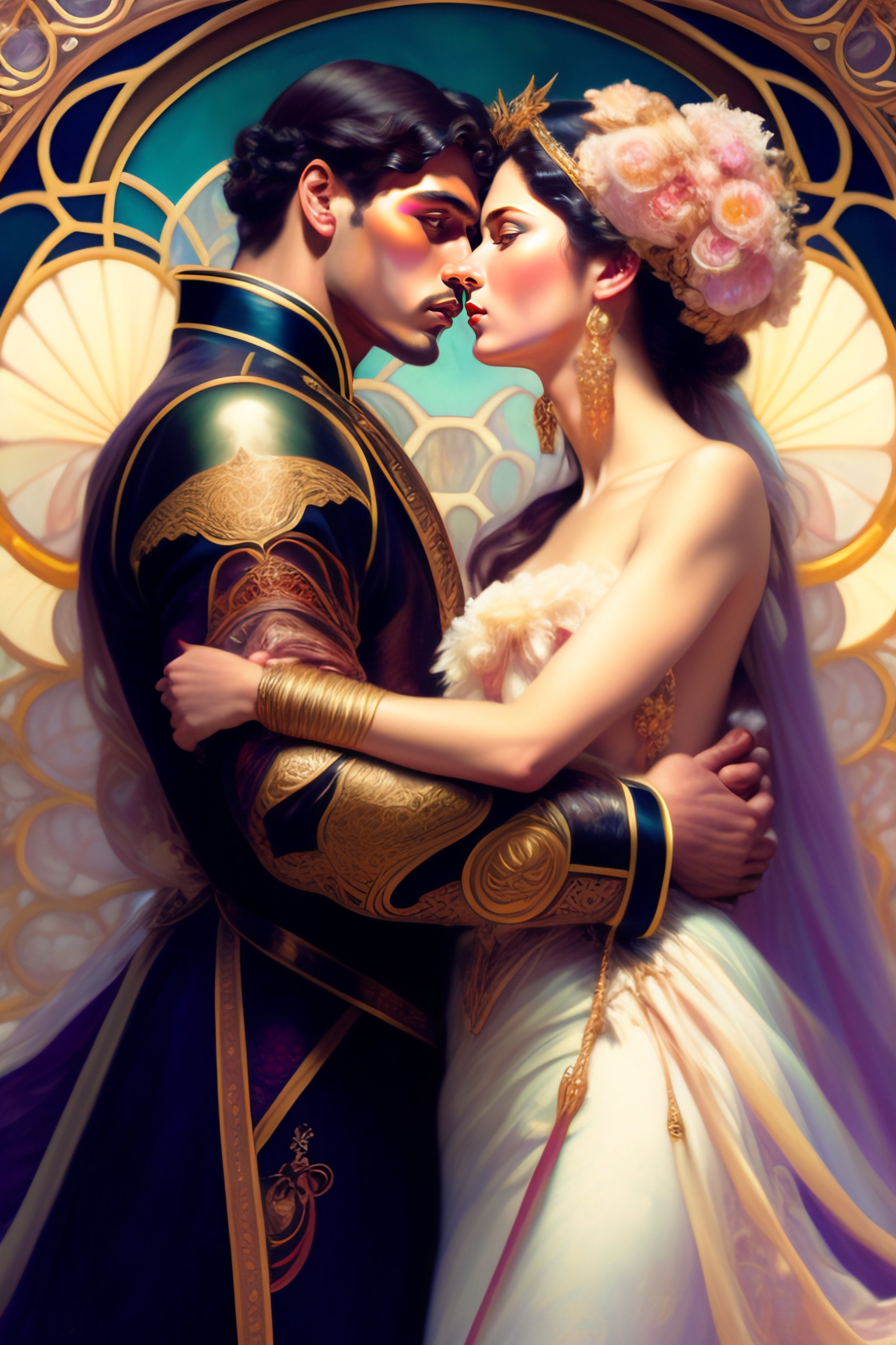 Lexica - Painting of a caucasian girl and ekimo man in love, kissing ...