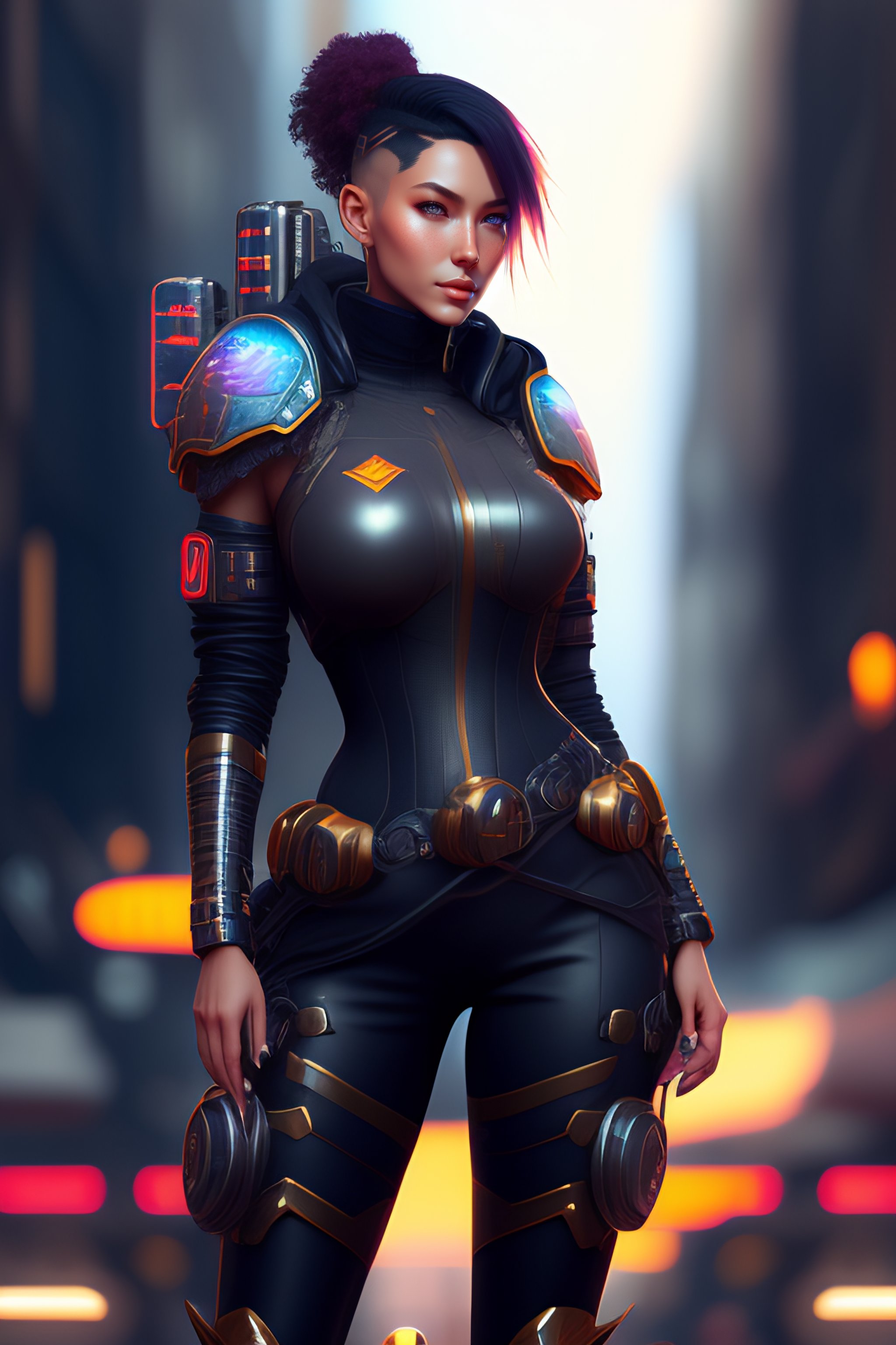 Lexica - Mech Punk clothes with short hair girl, battle status, hyper ...