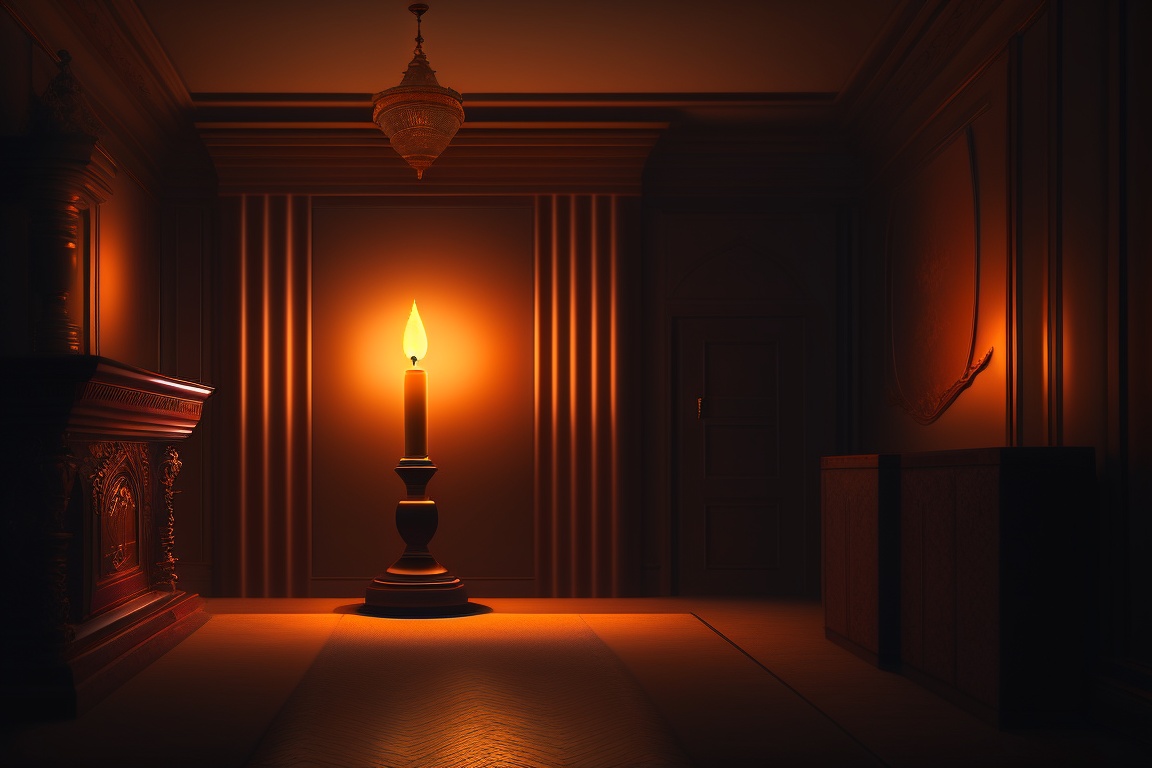 Lexica A dimly lit room with a single flickering candle at its center