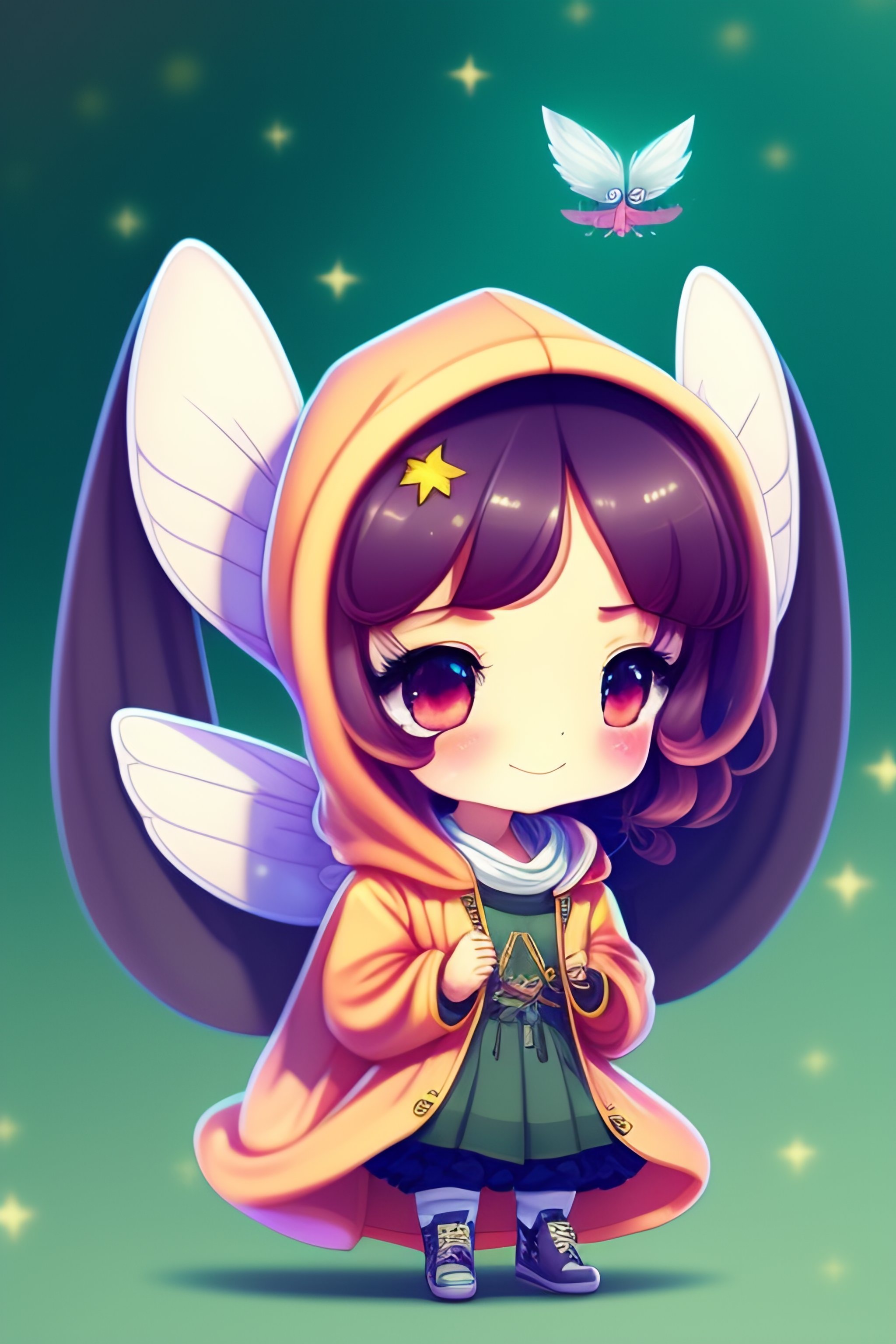 Lexica - Chibi fairy with long hair wearing oversized hoodie and thigh ...