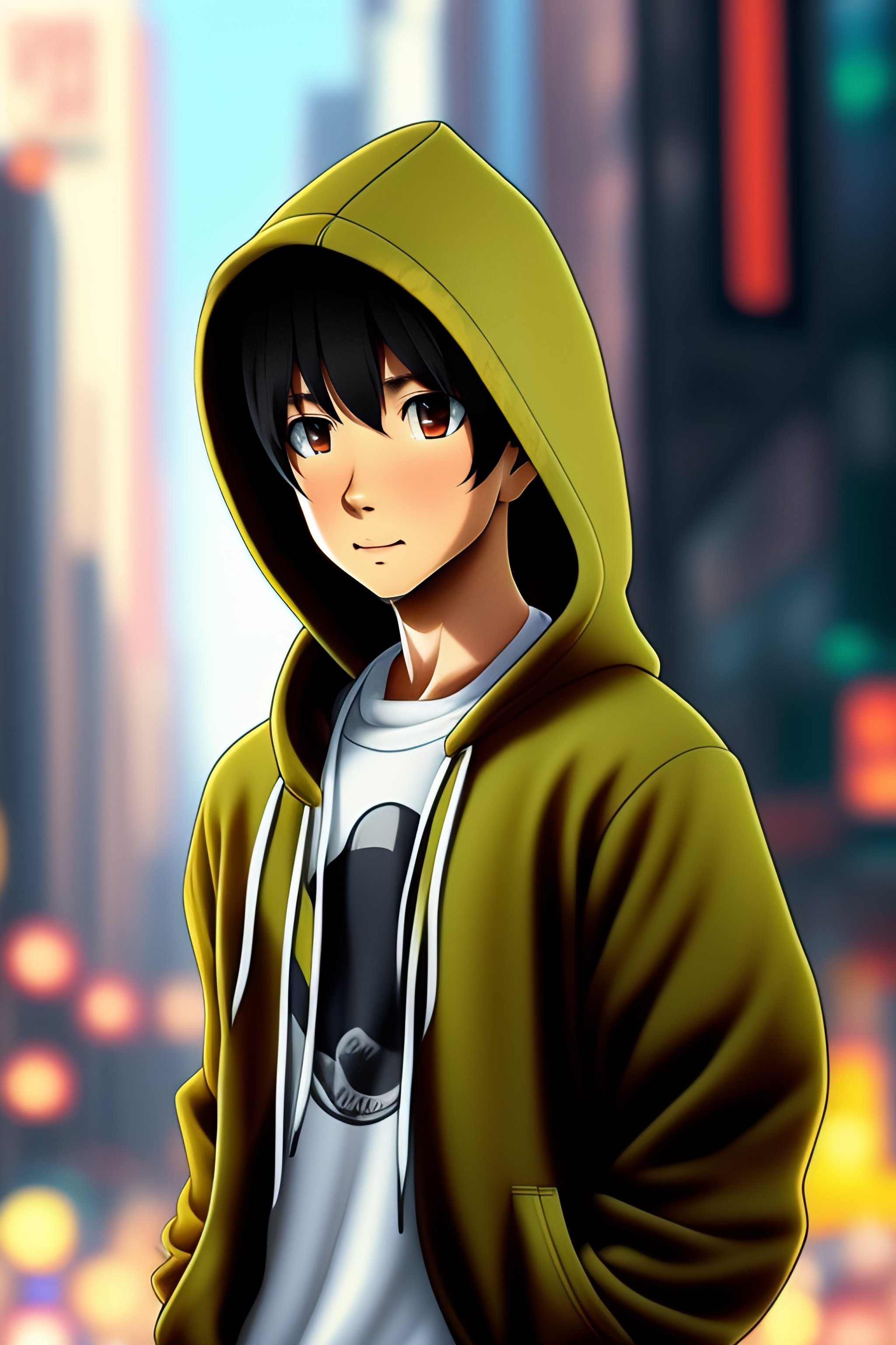 Lexica Boy wearing hoodie anime style