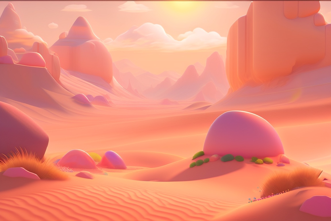 Lexica - 2D illustration, Kirby Star Allies, daylight, desert, sun, sand