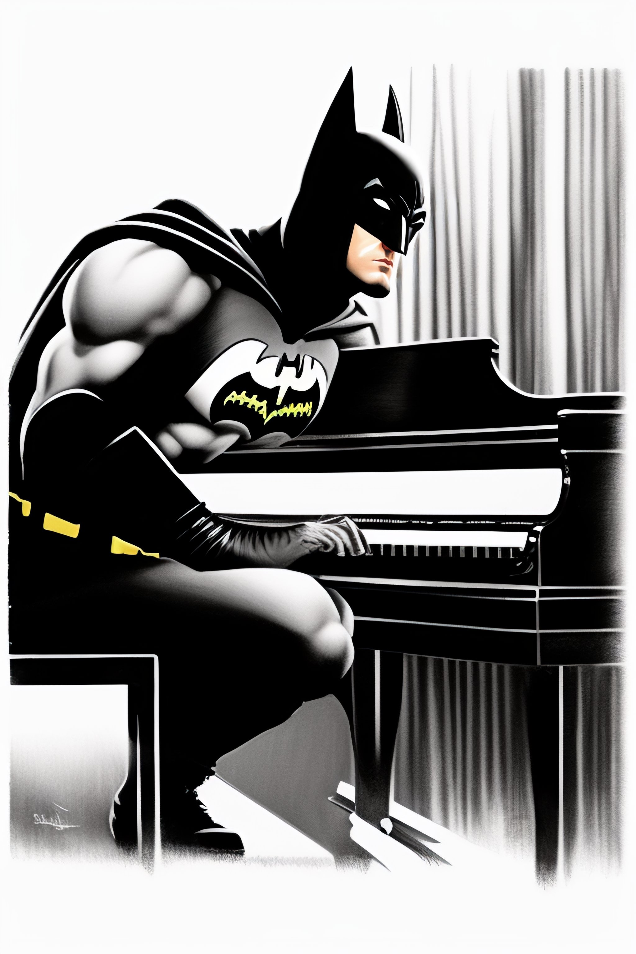 Lexica - Childish drawing of batman playing the piano