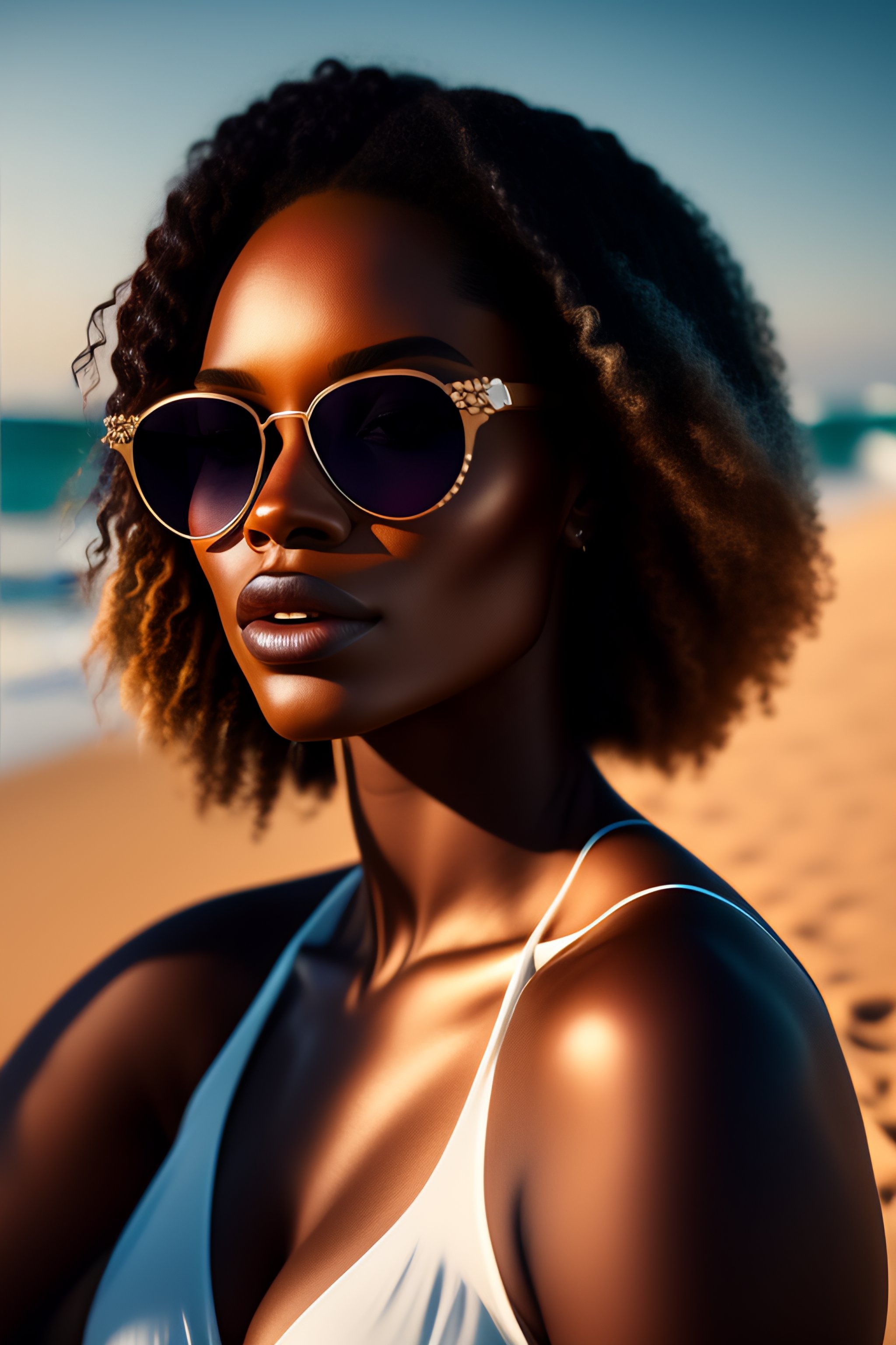 Lexica - Portrait of a beautiful black woman wearing sunglasses on the ...