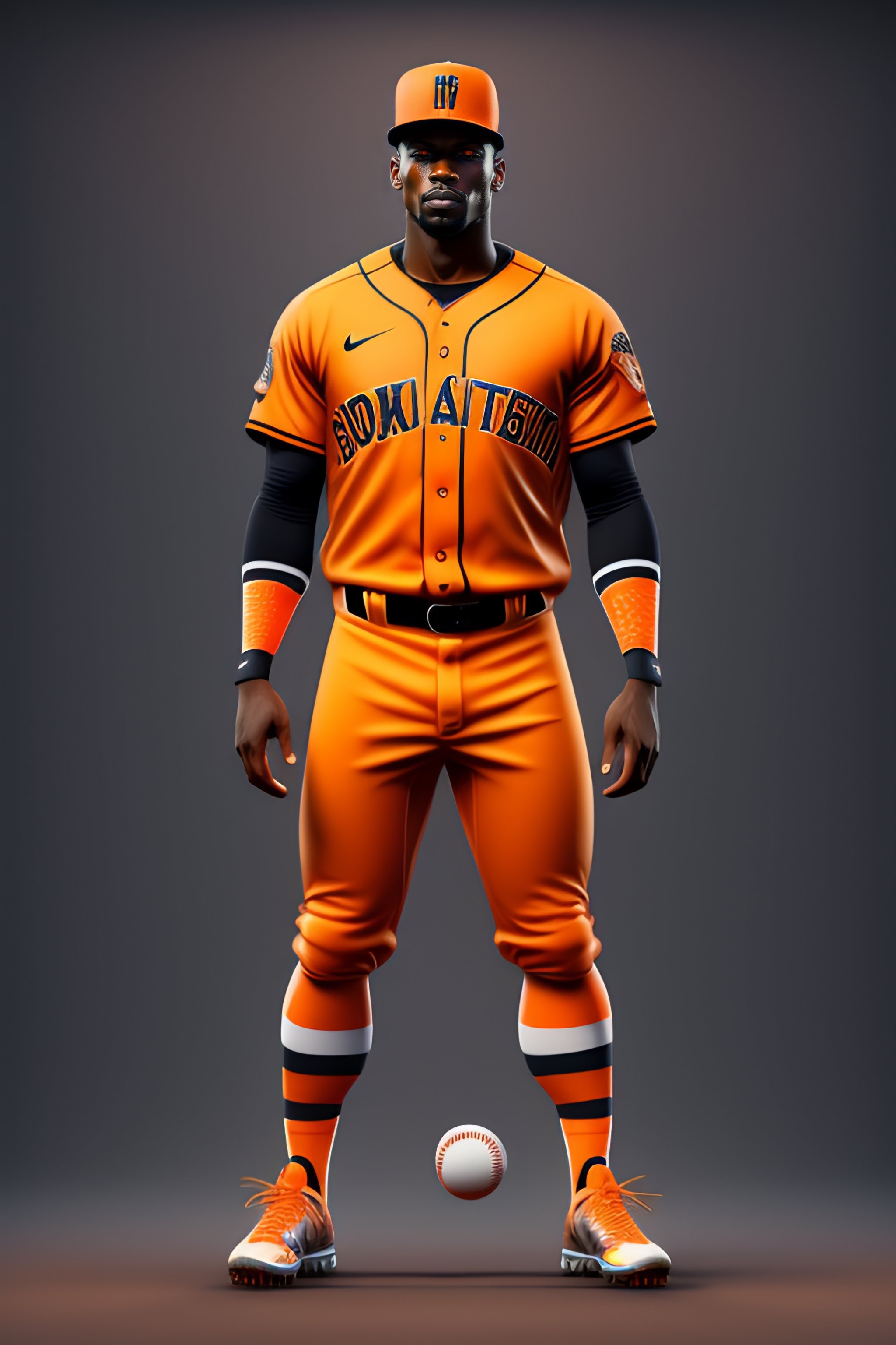 Lexica - Baseball uniform with the lettering ninth inning embroidered on  the chest, color of the uniform is orange with double black lines, unreal