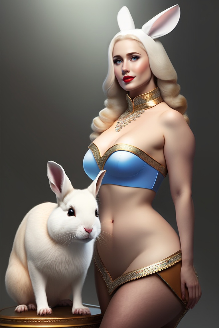 Lexica - White rabbit dressed with a costume, with a half-naked woman