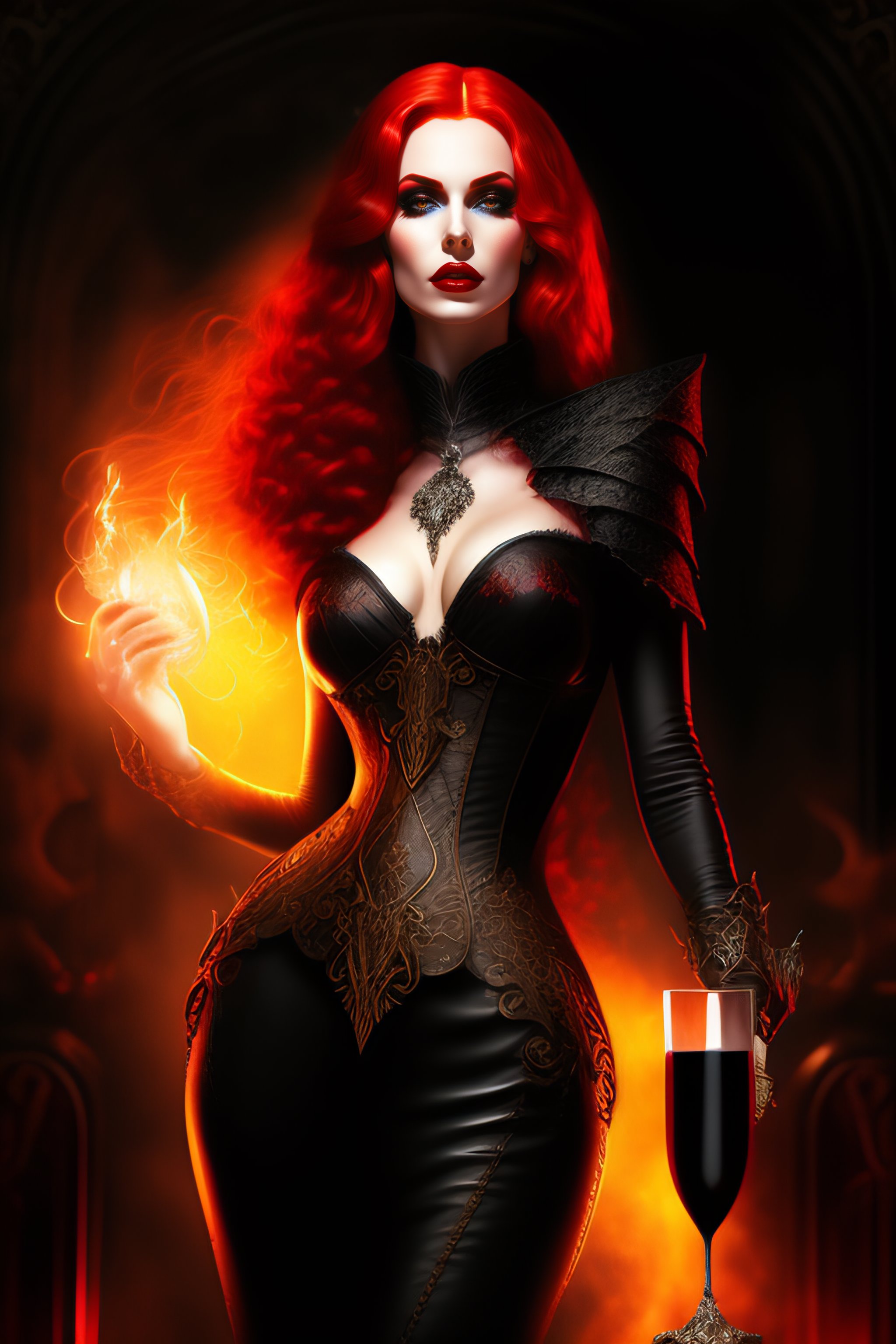 Lexica Female Redhead Vampire Full Body Cinematic Style Digital Art Render With Gothic Look