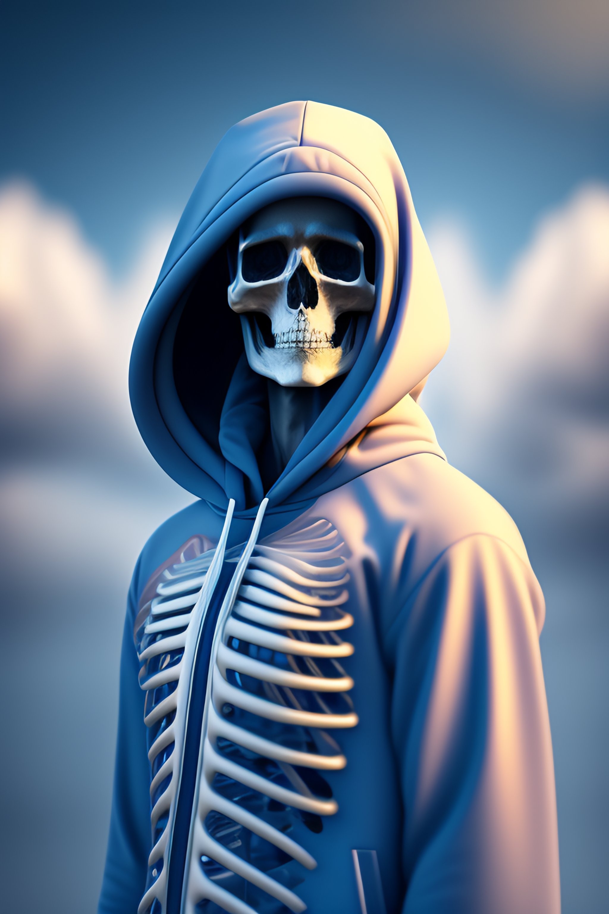 Skeleton wearing shop hoodie