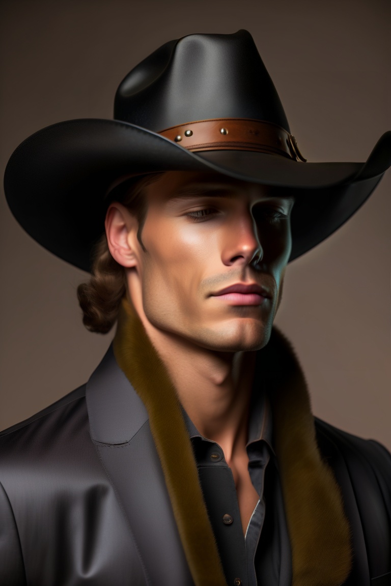 Lexica - He is a man wearing a black cowboy hat, and his hat is pulled ...