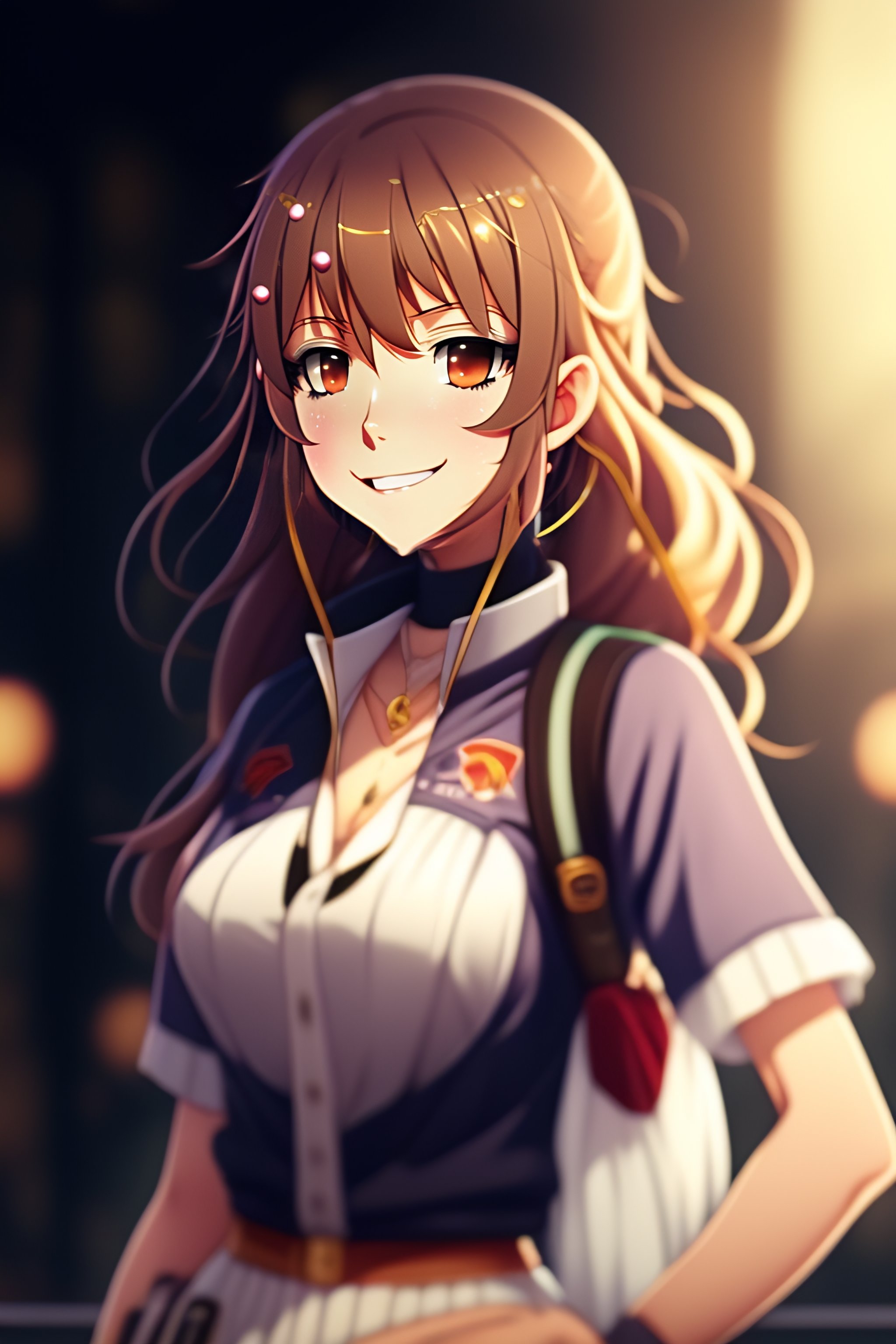 anime girl smiling with brown hair