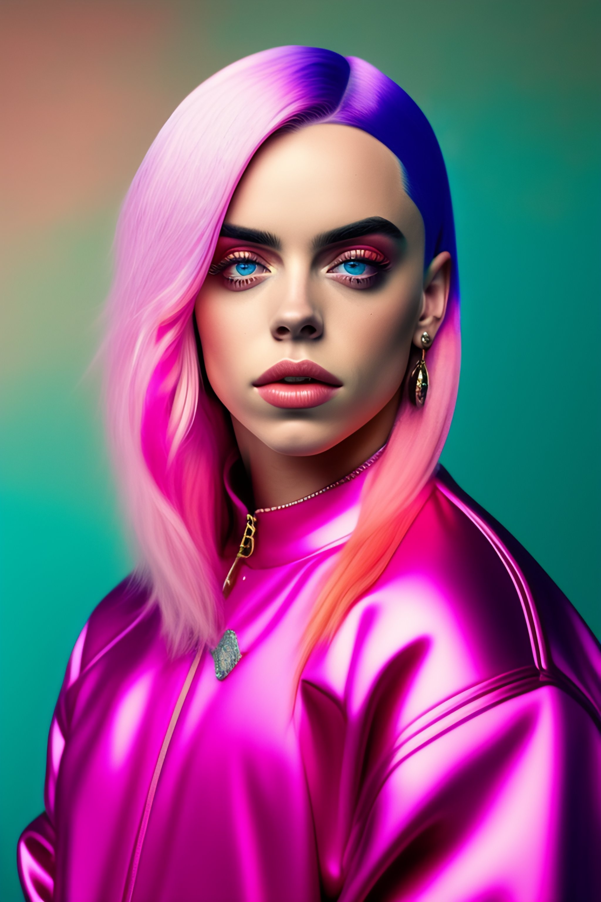 Lexica - Retrato de Billie eilish con pelo color rosa