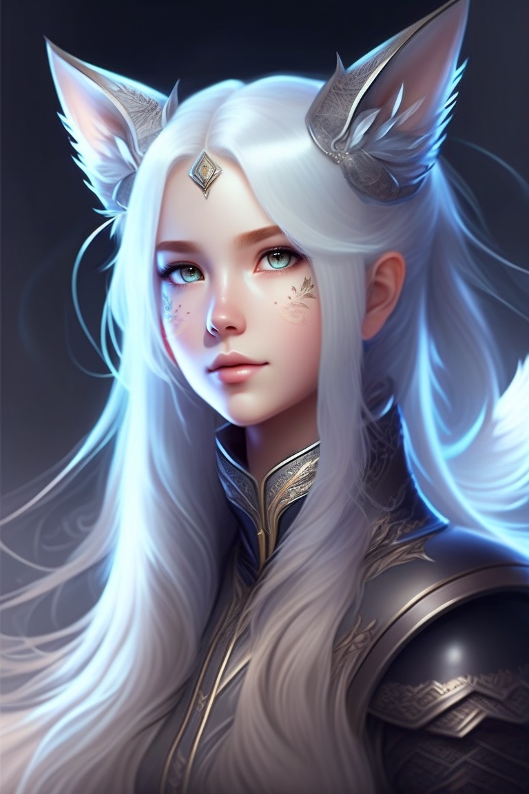 Lexica - A girl with white skin and white hair and gray eyes that looks ...