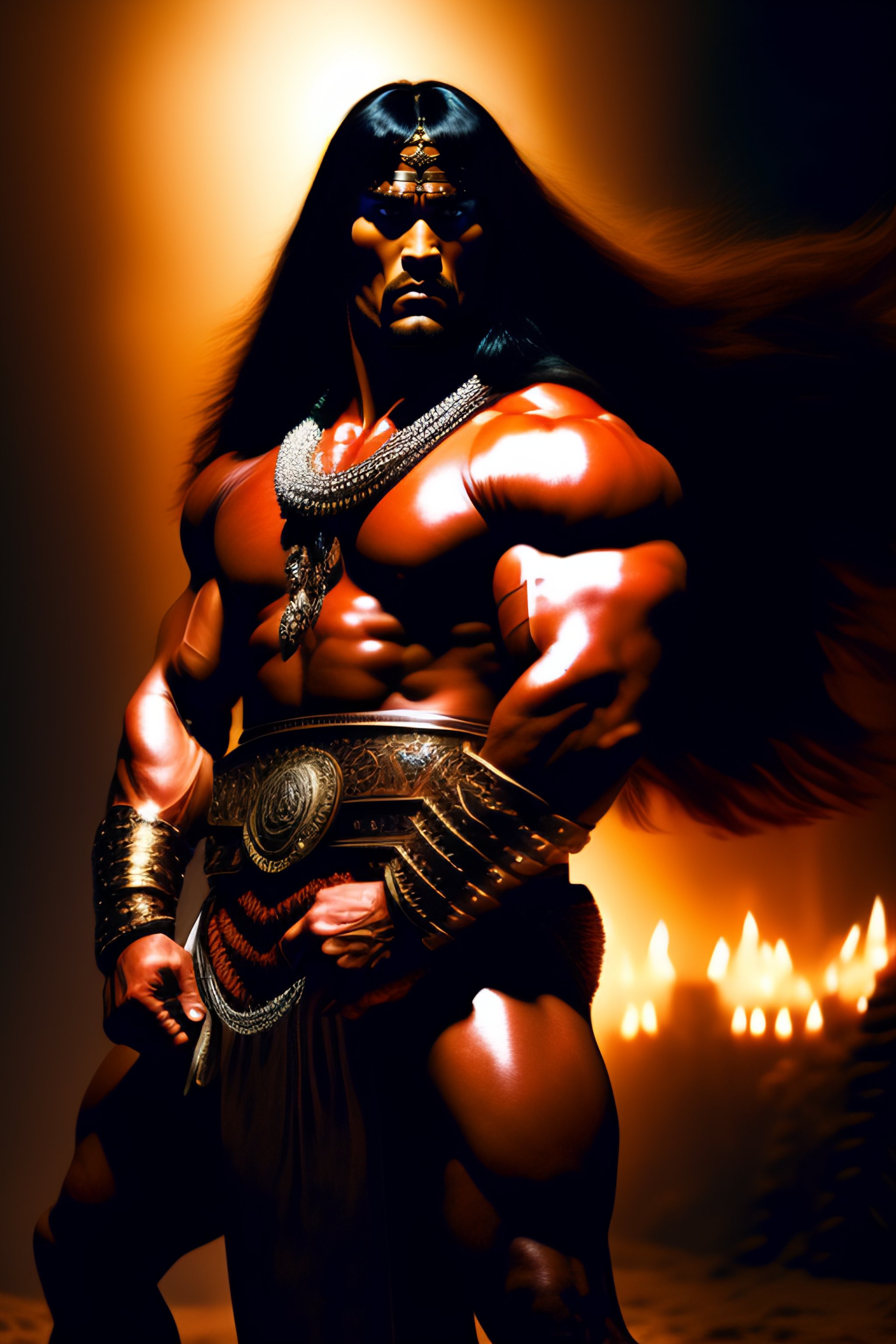 Lexica Conan the Barbarian in chains inside an arabic tend, dramatic