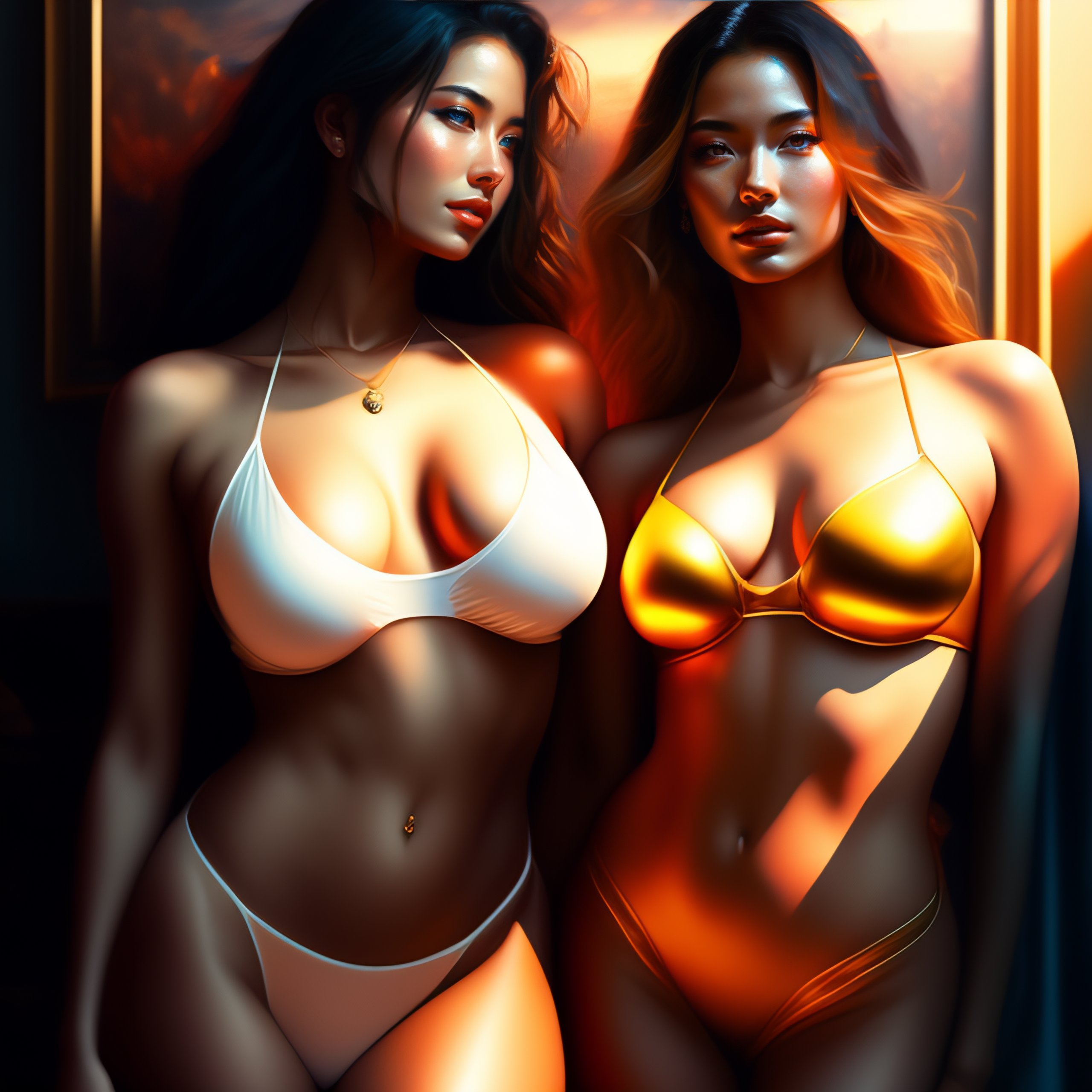 Lexica - A group of four two half-naked women, not a portrait, intrincated  details, oil on canvas, masterpiece, featured on pixiv, cinematic  composit...