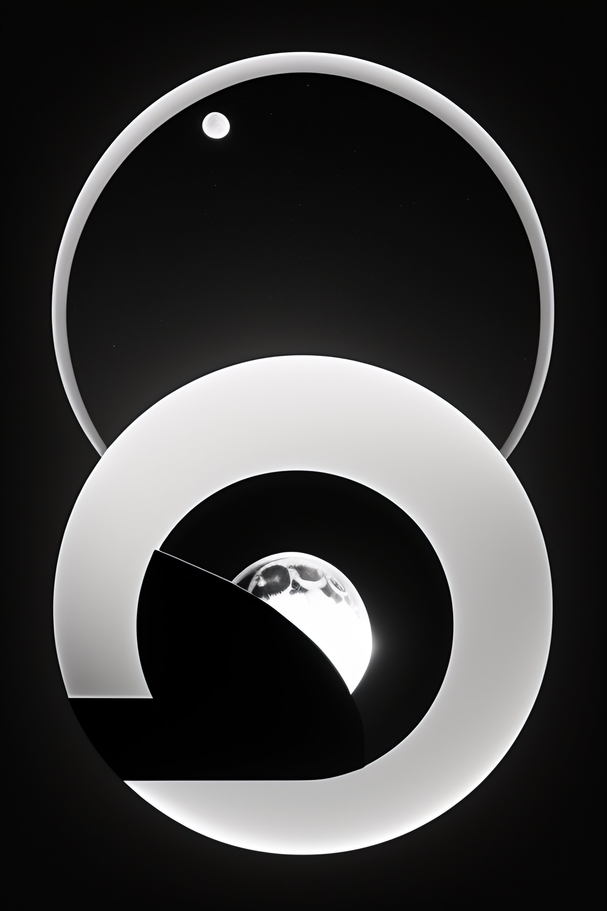 Lexica - Black and white logo with a moon in it