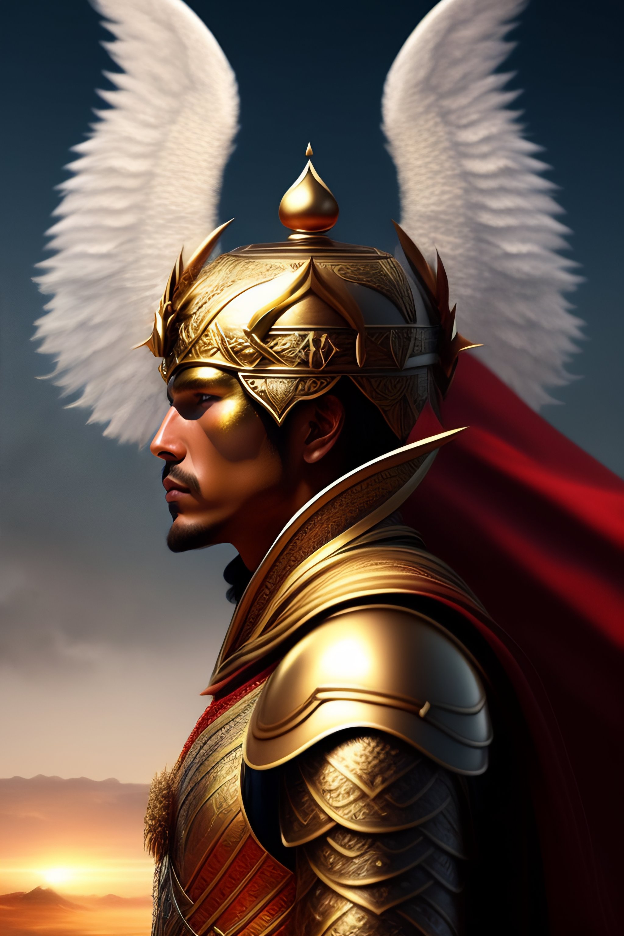 Lexica Angel wings hell magic sun male armor god arrows bow king