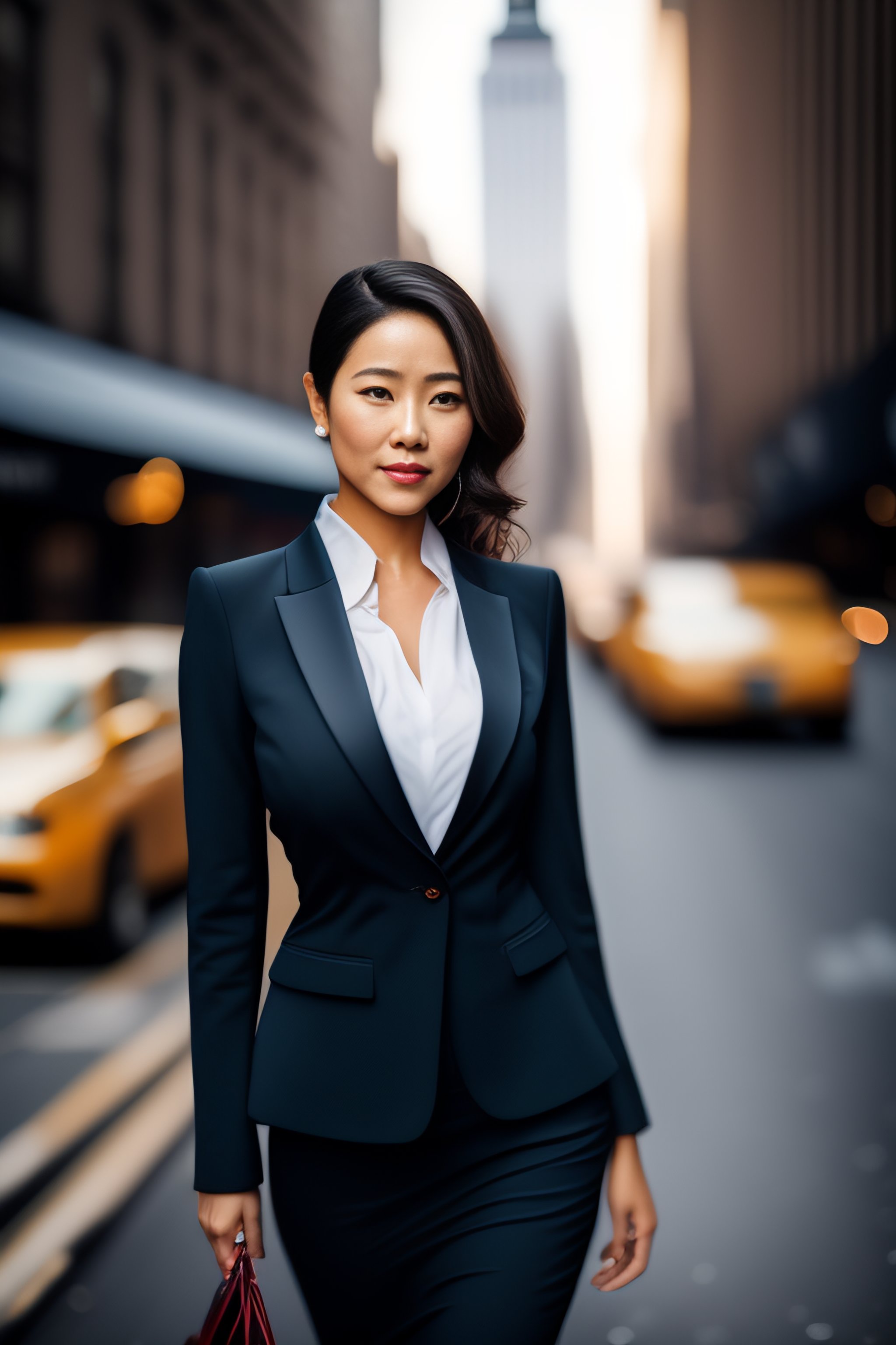 Lexica - Create a realistic picture of a beautiful woman dressed in business  attire in new york city