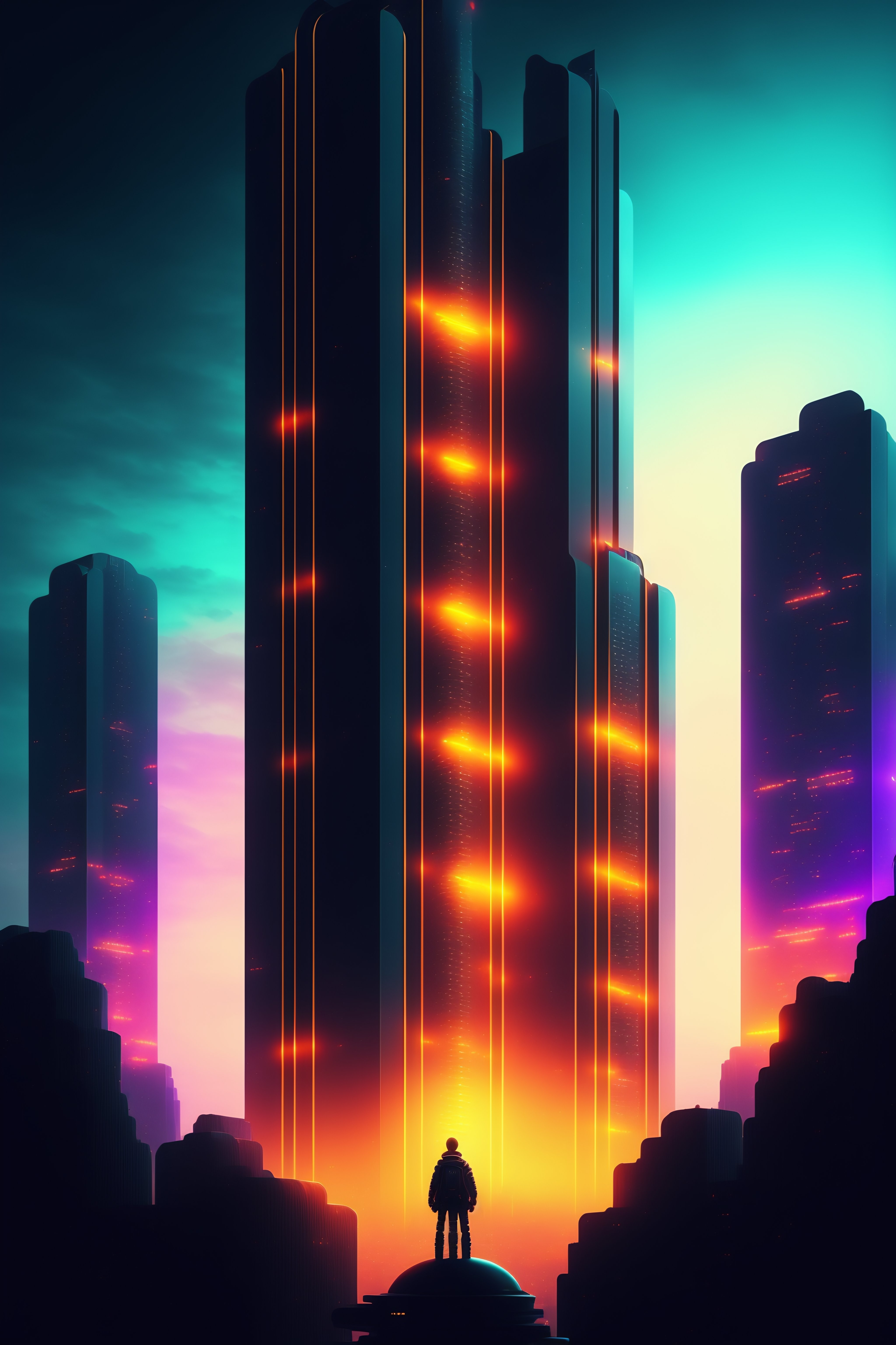 Lexica - High-rise futuristic buildings, bright neon signs, people ...