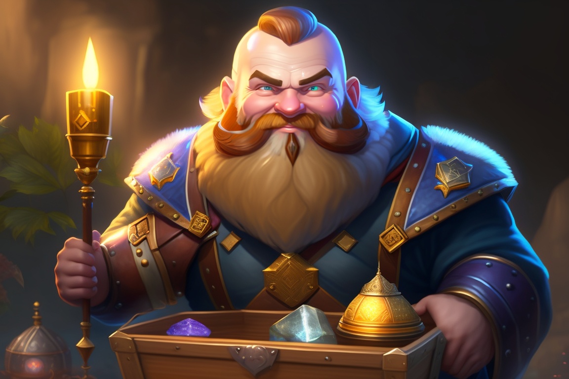 Lexica - Dwarf with a treasure chest full of coins and gems, by justin ...