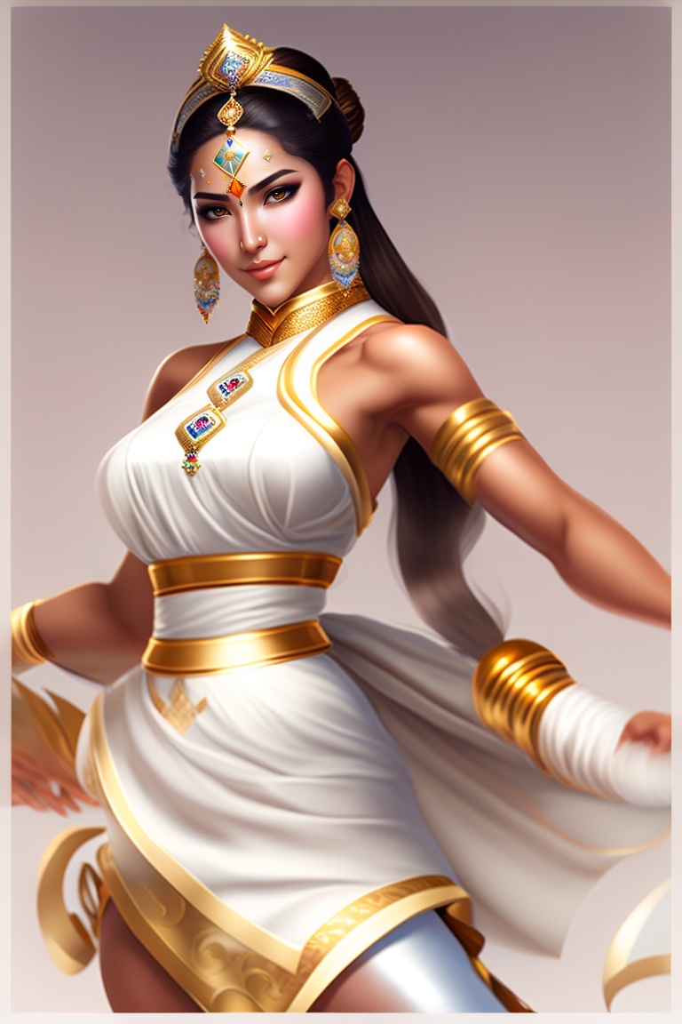 Lexica - A majestic Chun Li in a delicate, white and gold Indian dress ...
