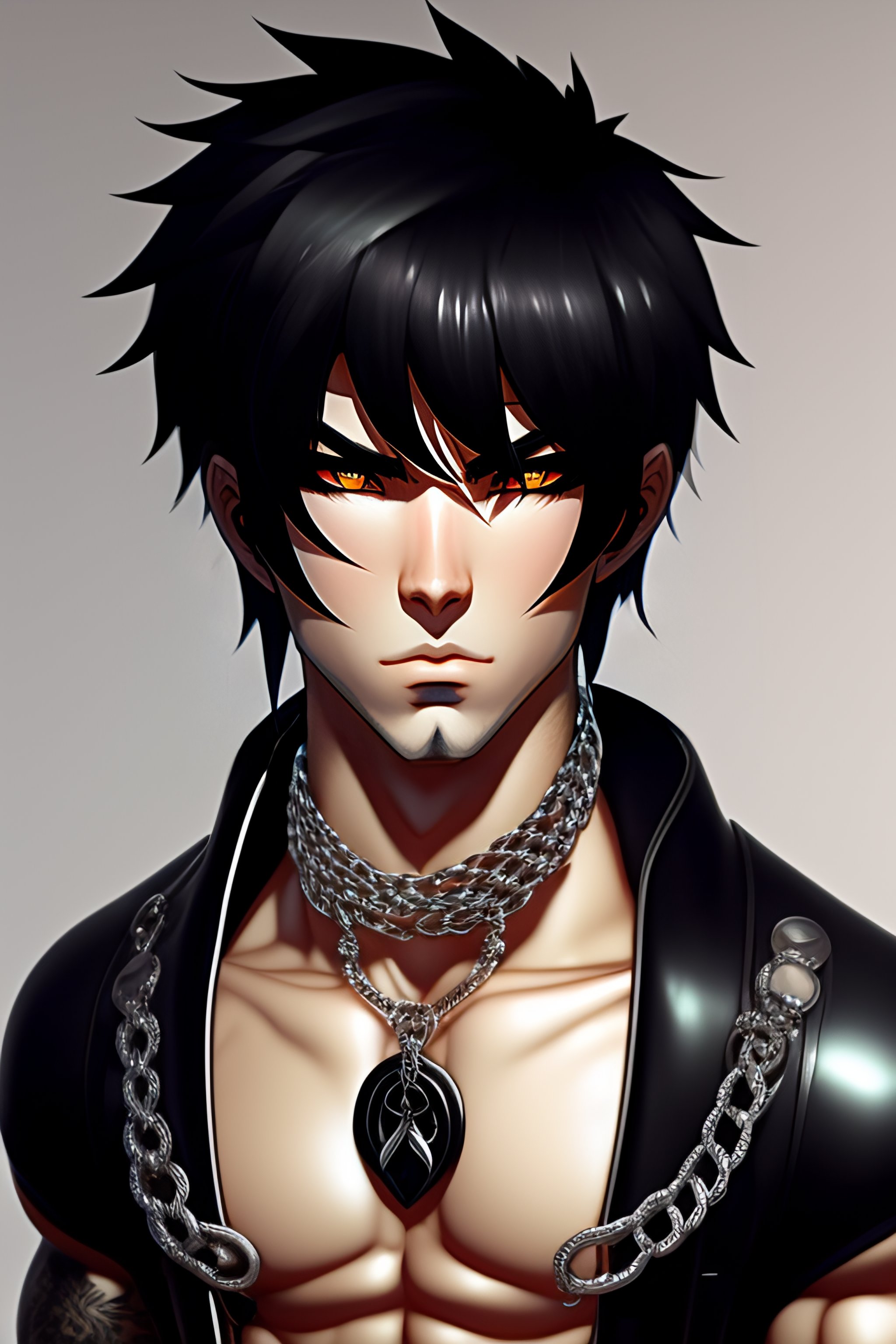 Lexica - Muscle , perfect , proportioned ,, Anime Young Guy, with black  hair, white skin, 8k, anime style, bold, lots of different piercings, a  litt