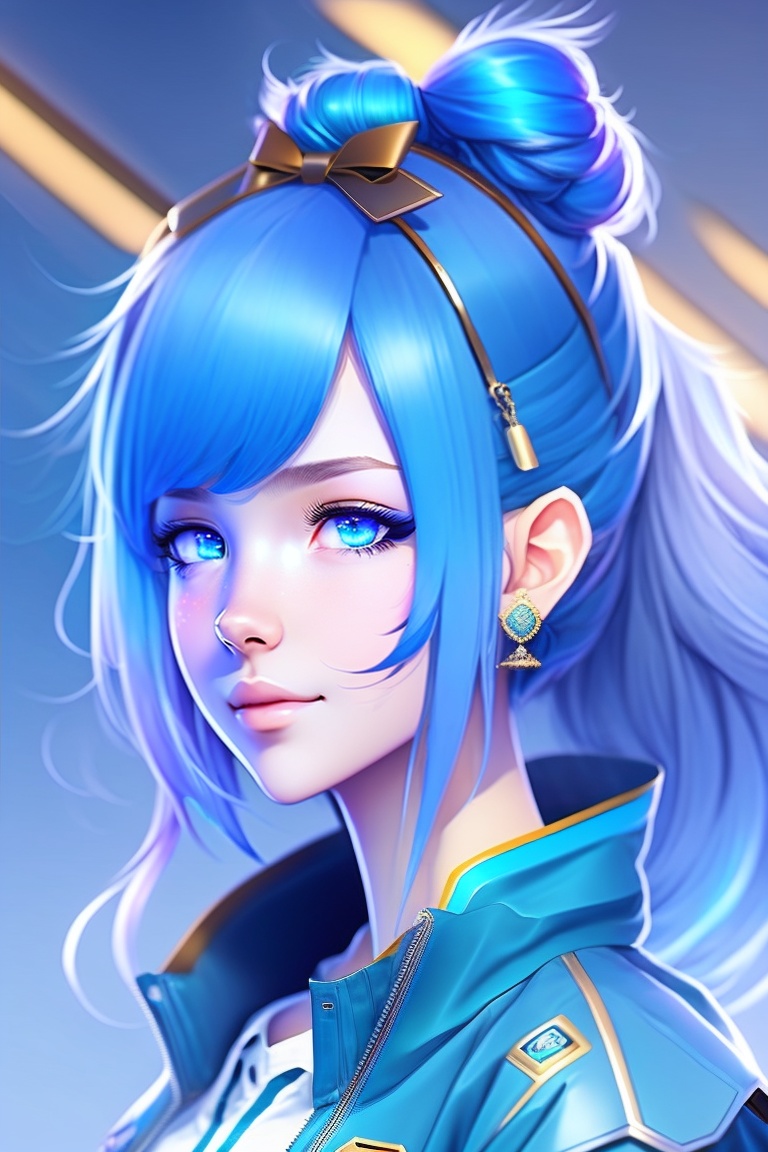 Lexica - A girl, blue hair,anime style,style blue background