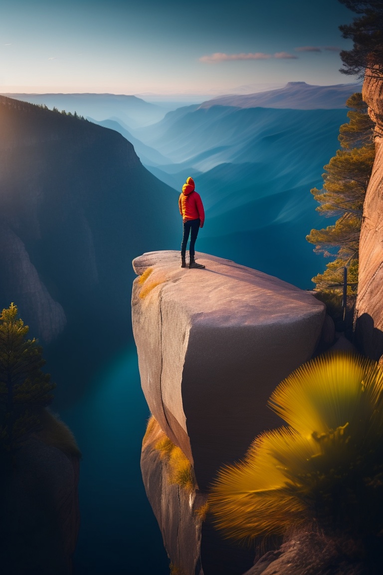 Lexica - A lone person standing at the edge of a cliff, showcasing ...