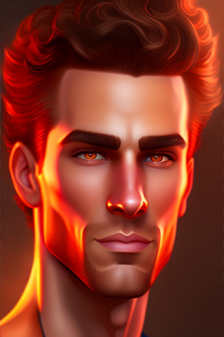Lexica - A man with brown-red short curly hair, bronze eyes, stubble ...